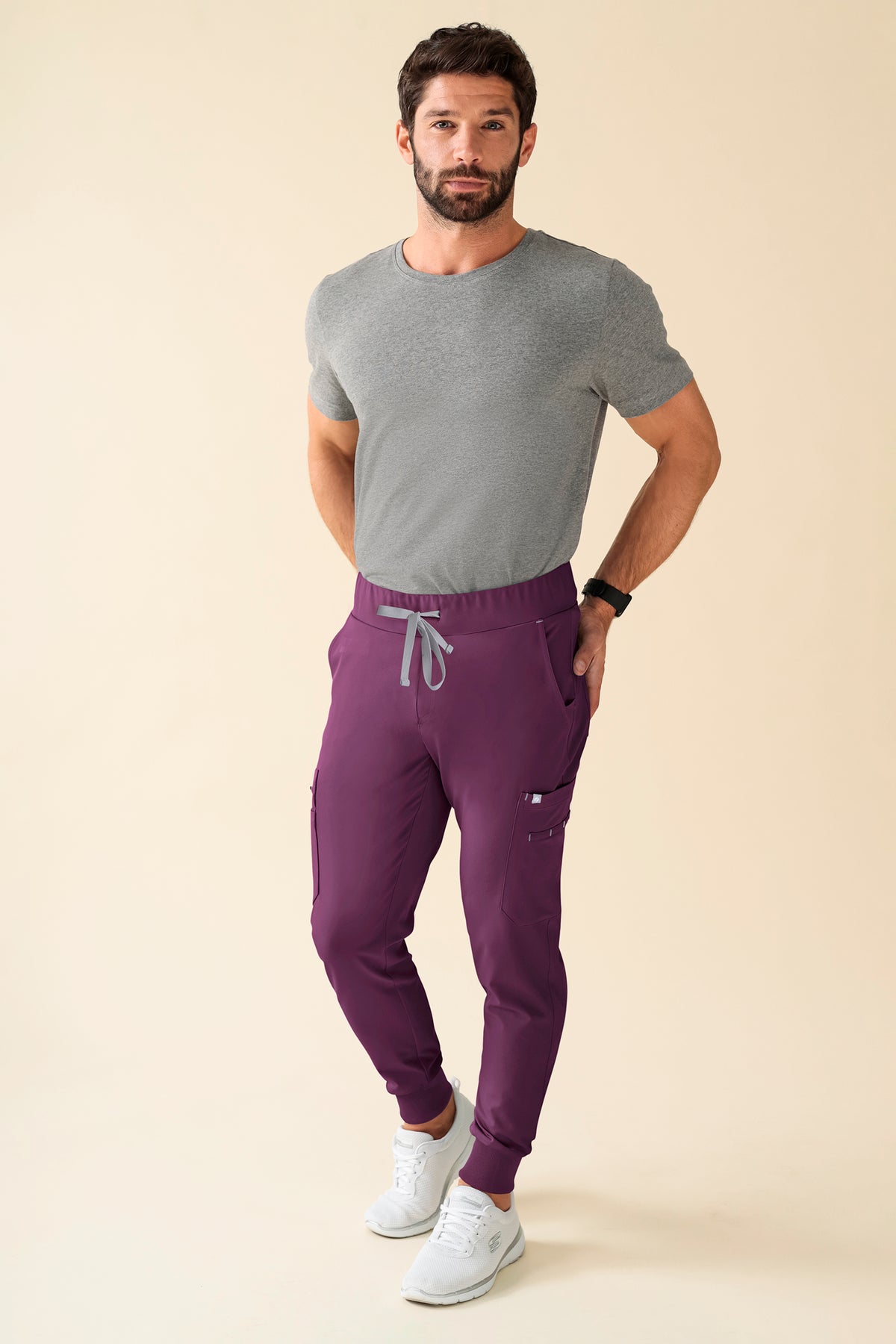 KAERE broek heren - zoom met elastische boord korte maat met beenzak pruimen, Voorzijde view 