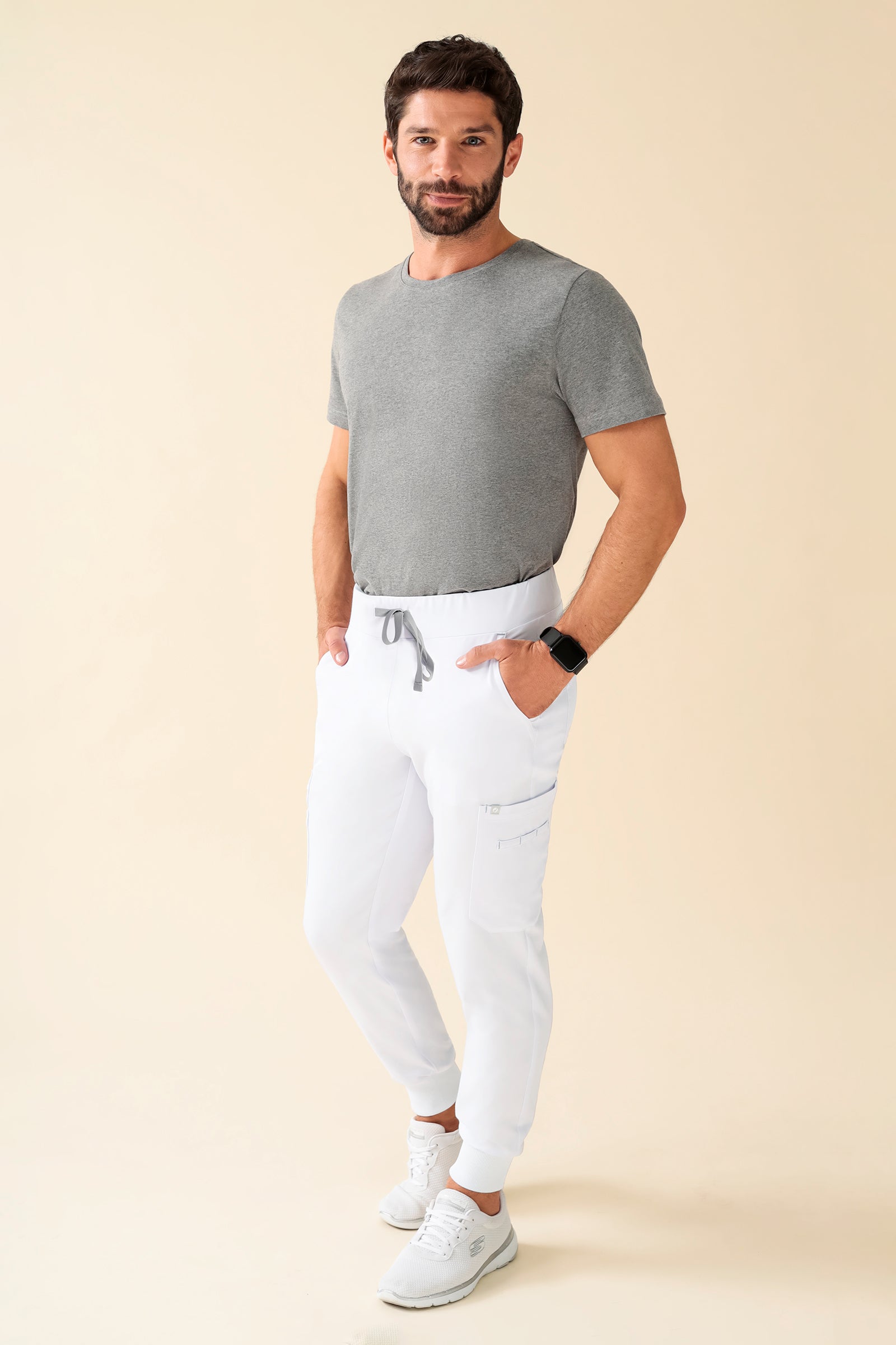 KAERE broek heren - zoom met elastische boord korte maat met beenzak wit