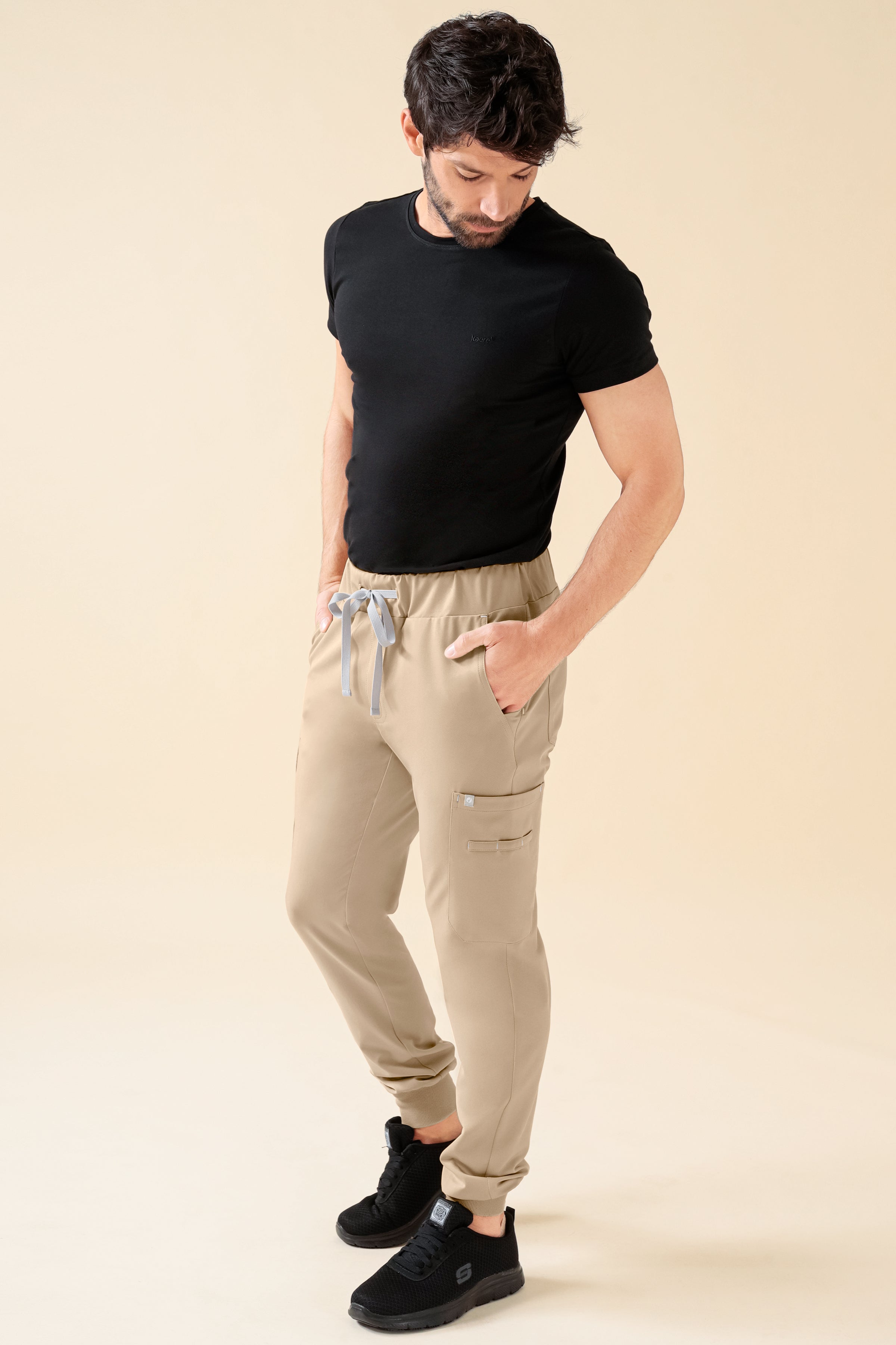 KAERE broek heren - zoom met elastische boord korte maat met beenzak zand