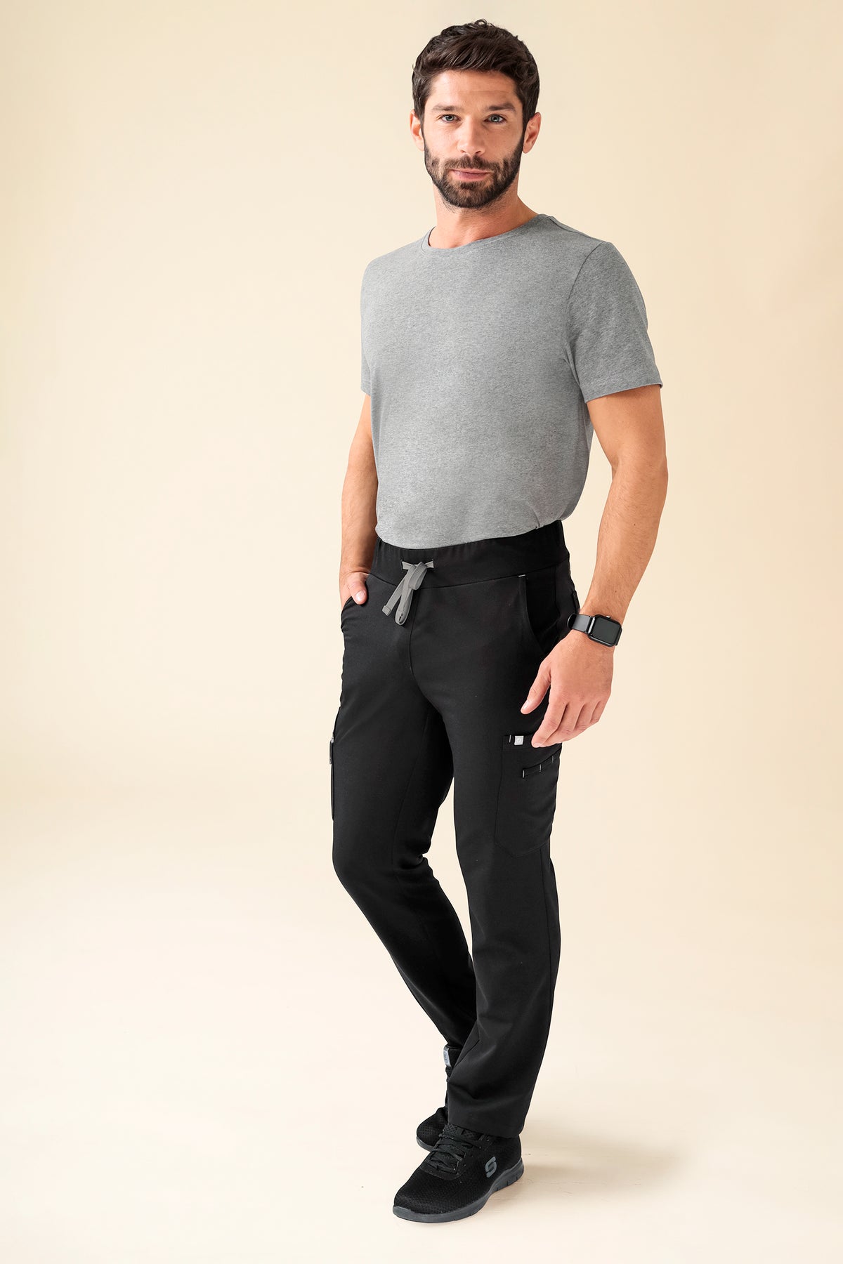 KAERE broek heren - korte maat met beenzak zwart, Voorzijde view 
