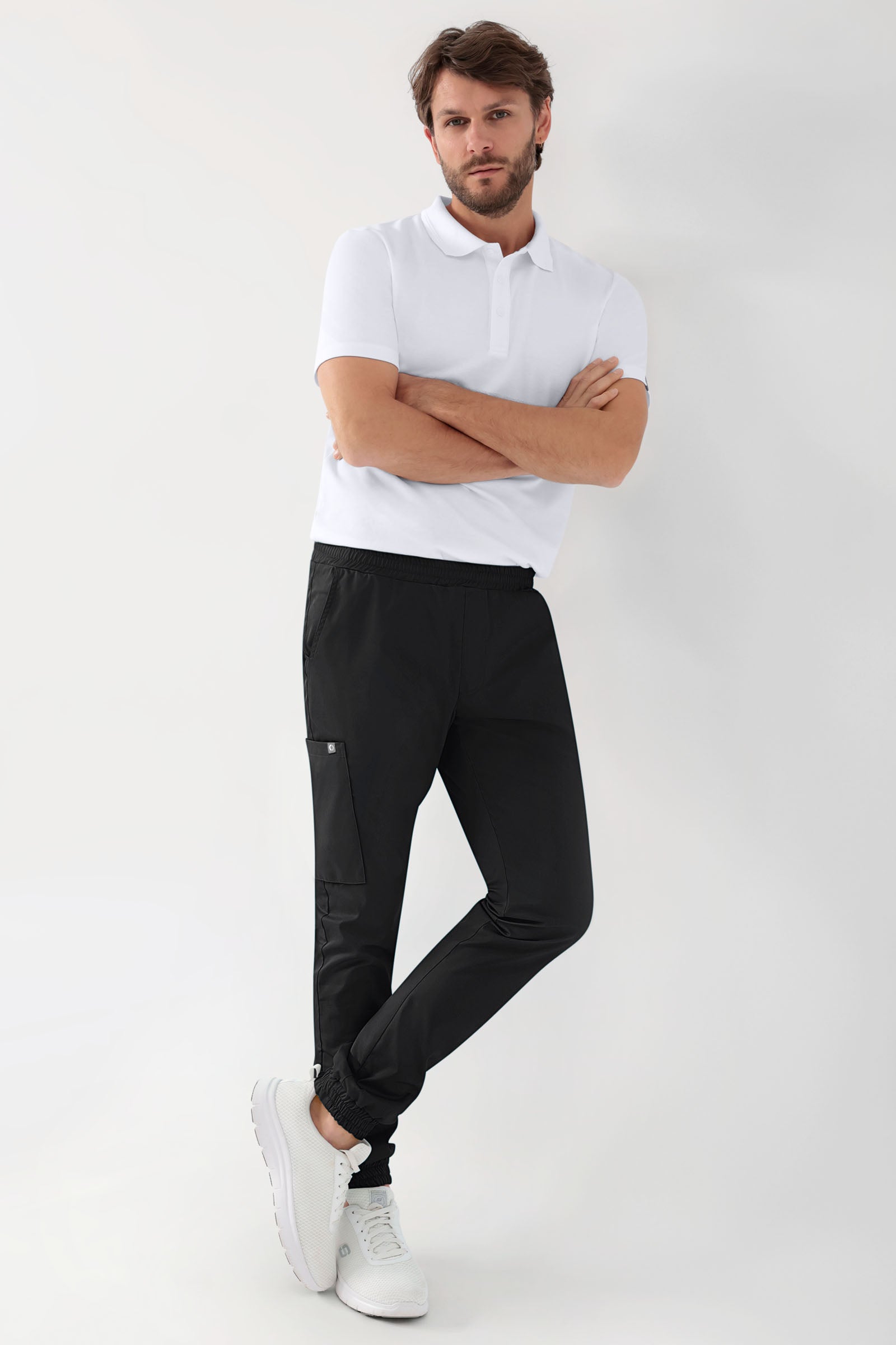 GREEN Stretch broek heren - joggingbroek style zwart, Voorzijde view 