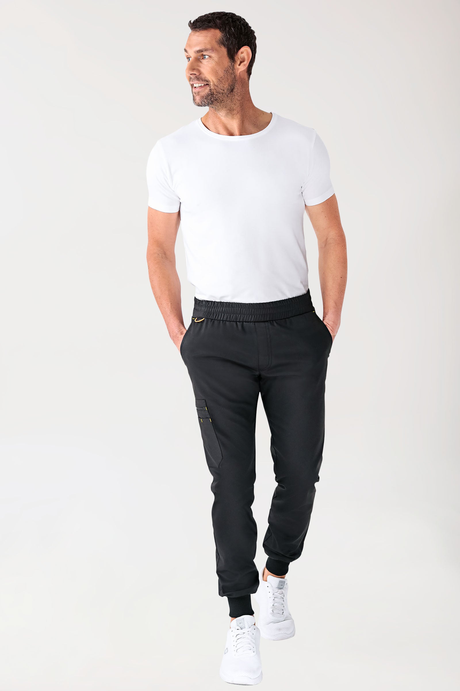 CLINIC STRETCH broek heren - zoom met elastische boord zwart/geel