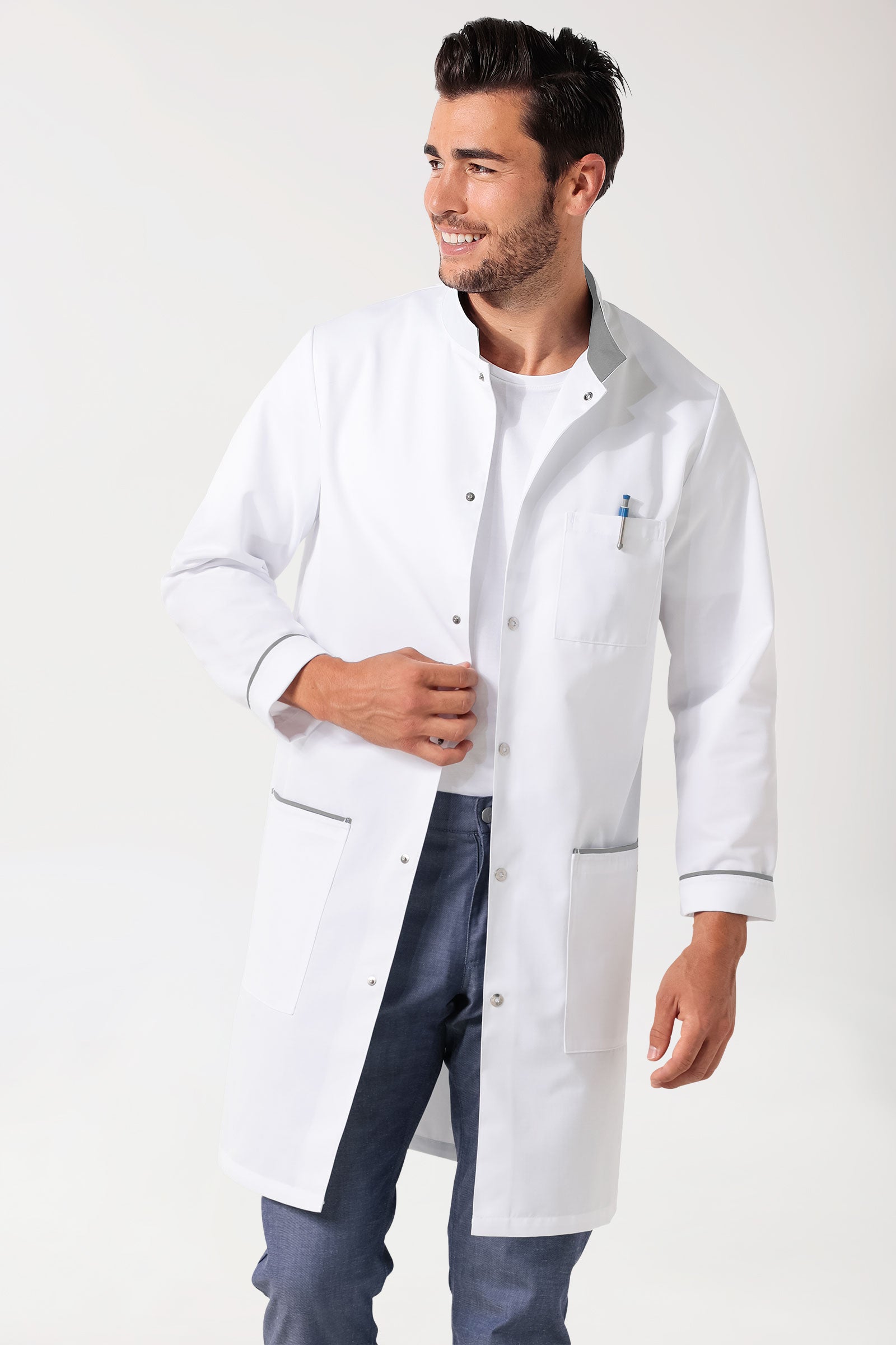 Korte jas heren - opstaande kraag wit/grijs