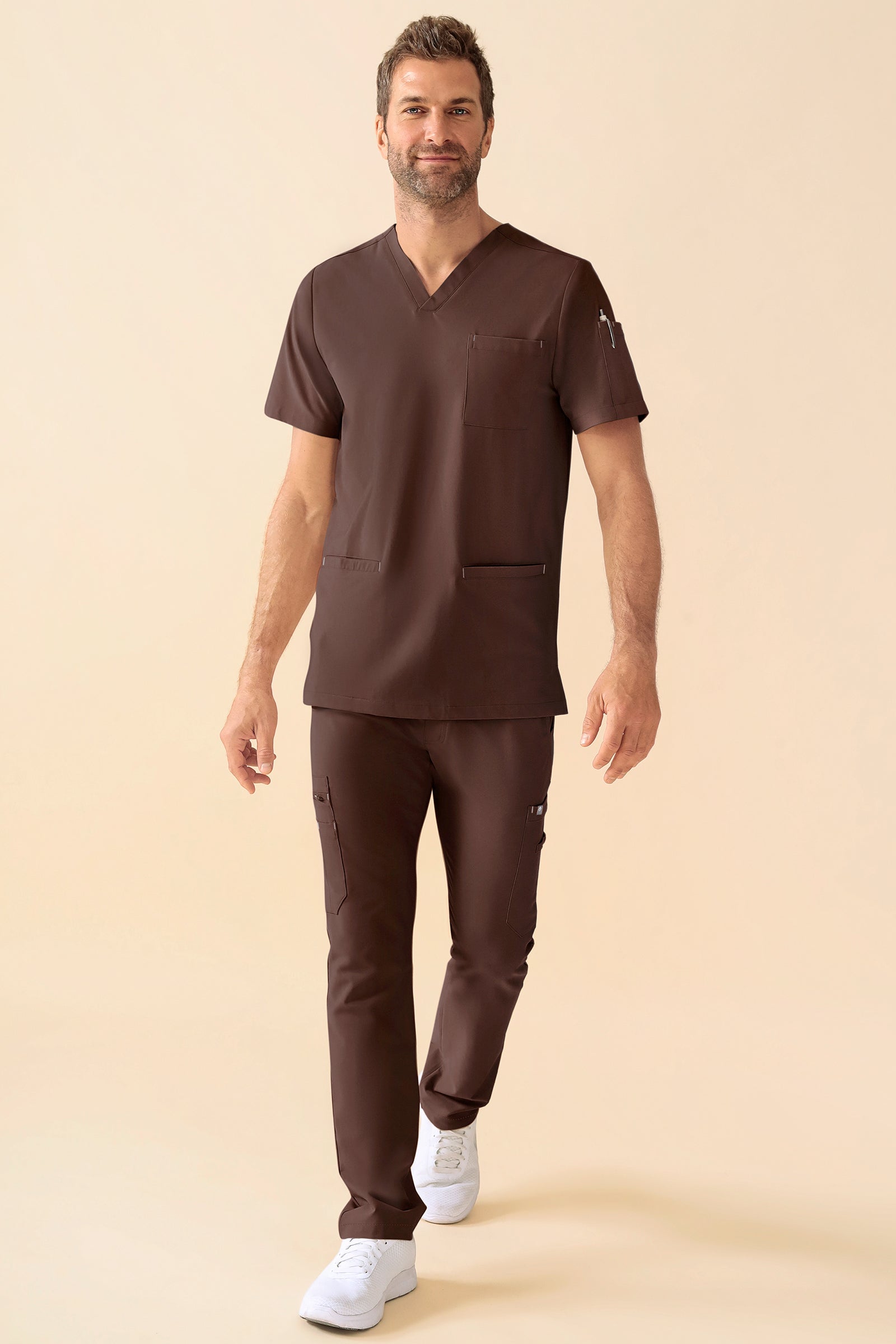 KAERE oversteektuniek heren - V-hals coffee