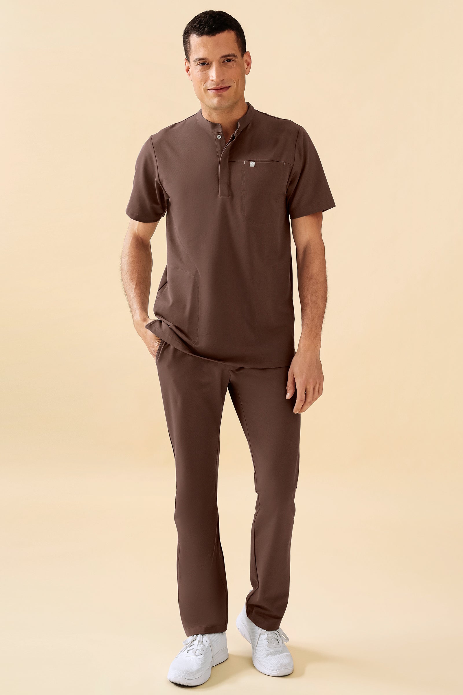 KAERE heren oversteektuniek - opstaande kraag coffee