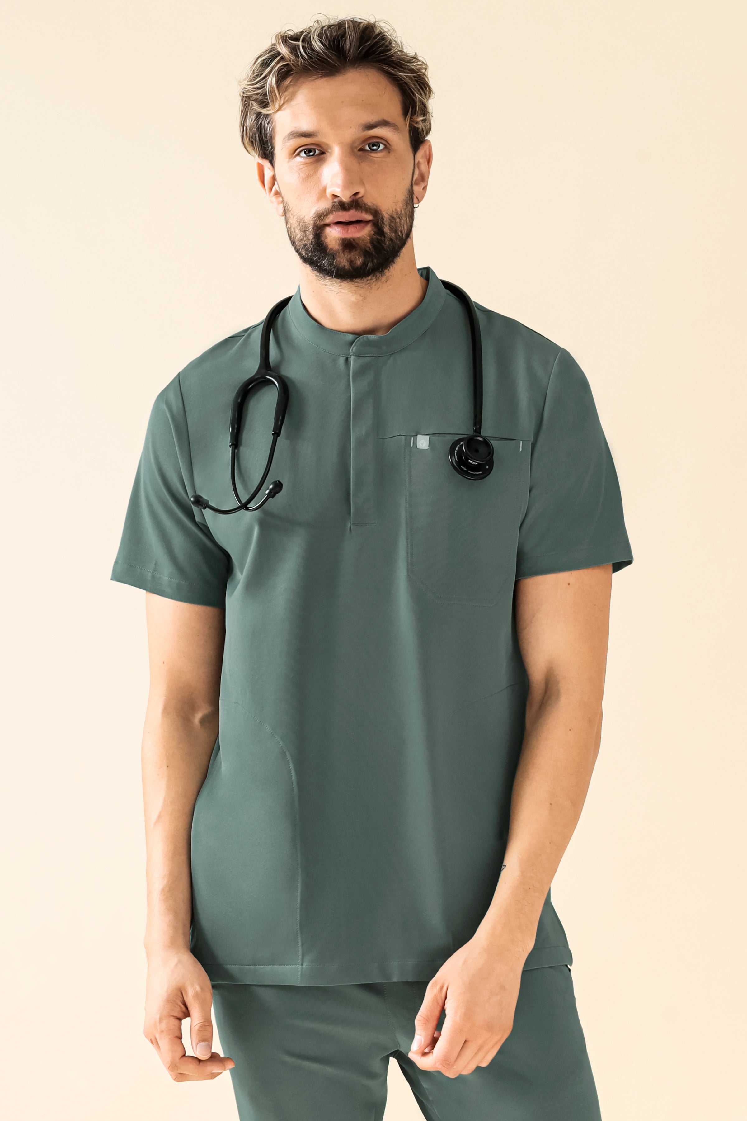 KAERE heren oversteektuniek - opstaande kraag donkergroen