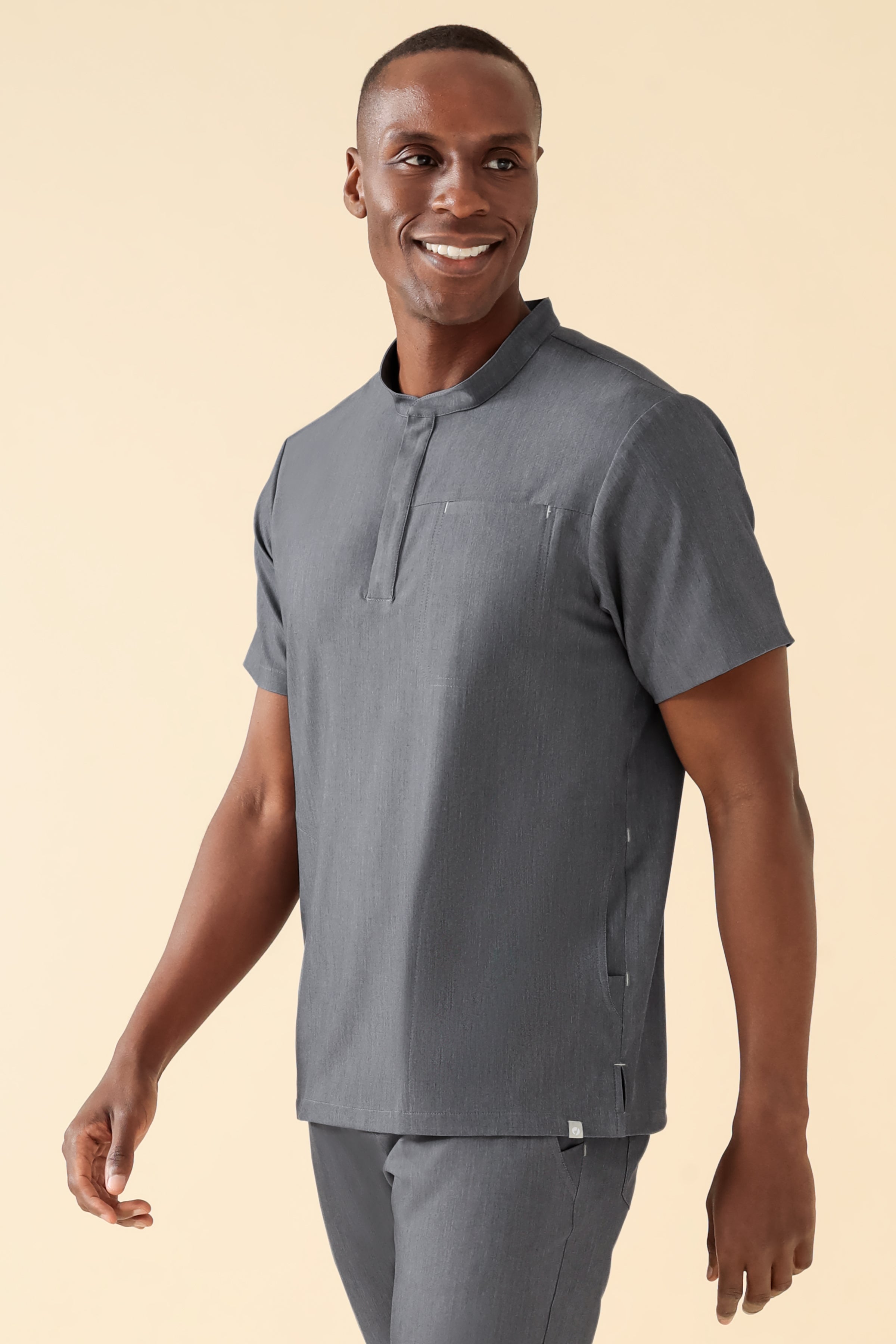 KAERE heren oversteektuniek - opstaande kraag grijs melange