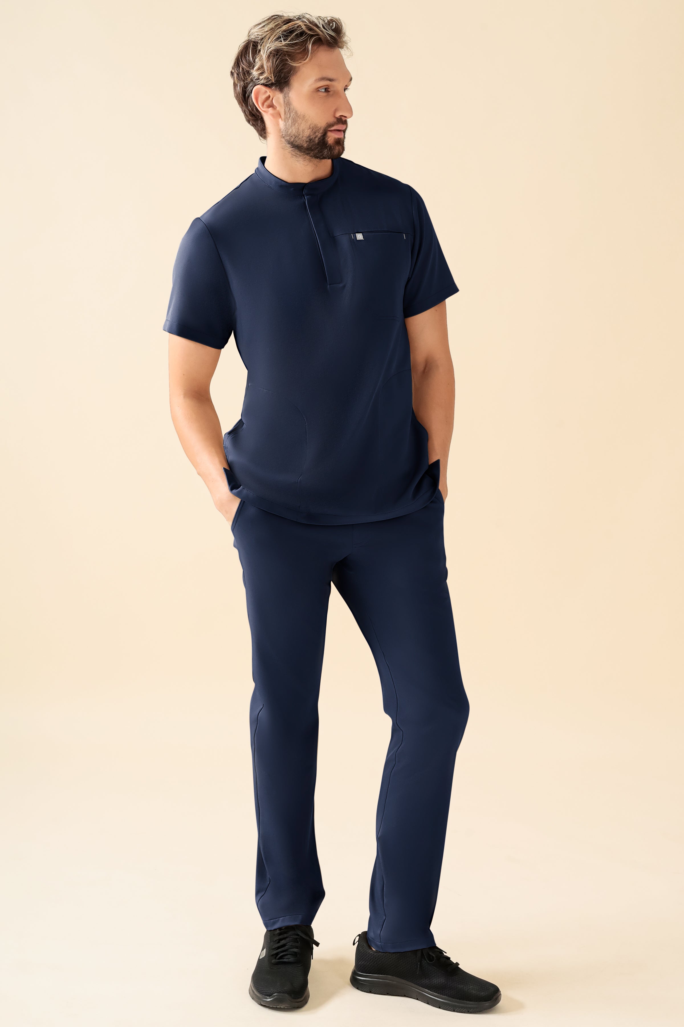 KAERE heren oversteektuniek - opstaande kraag navy