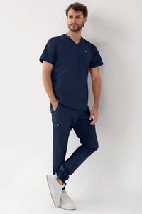 GREEN Stretch oversteektuniek heren - V-hals navy