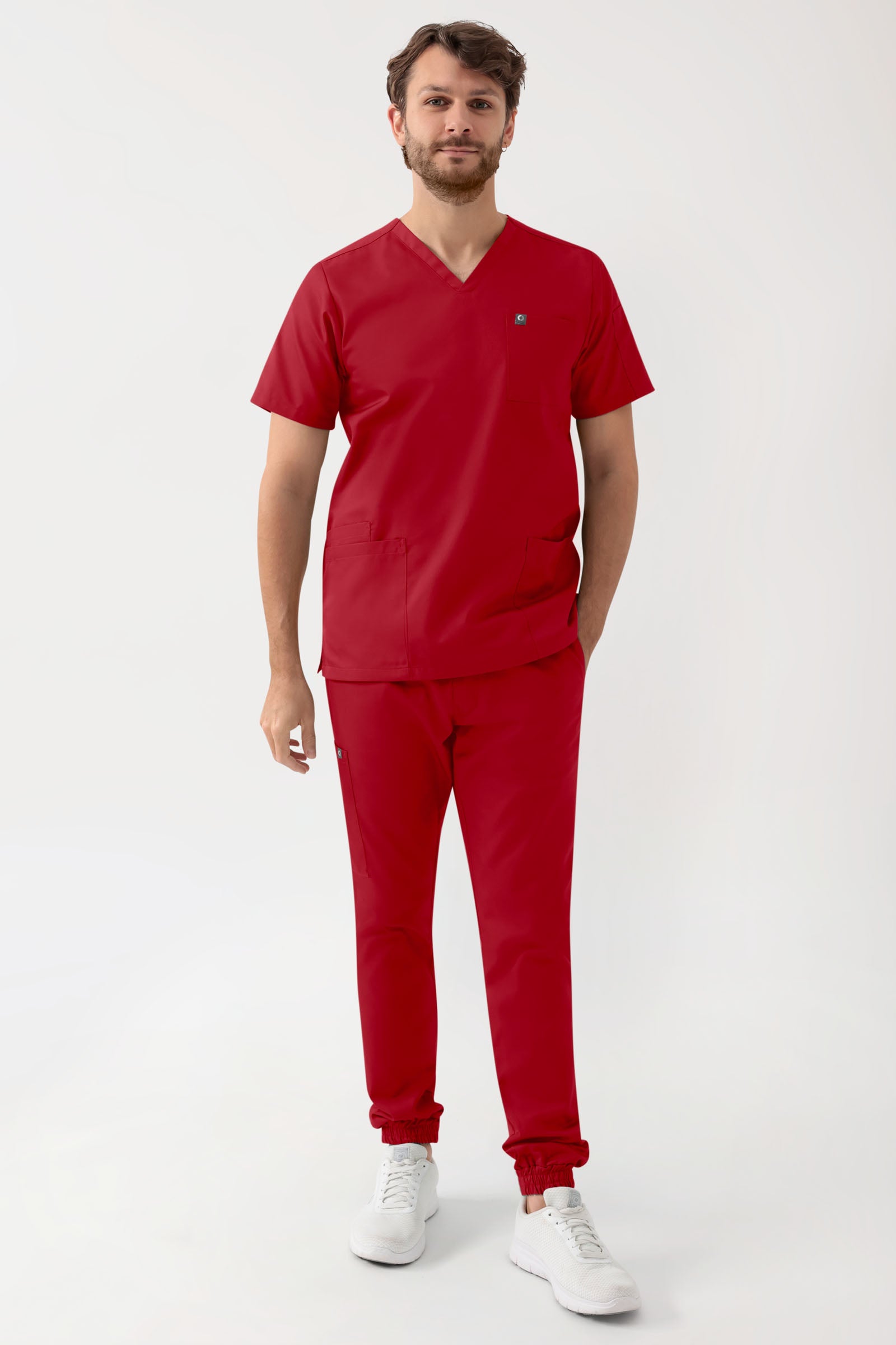 GREEN Stretch oversteektuniek heren - V-hals rood
