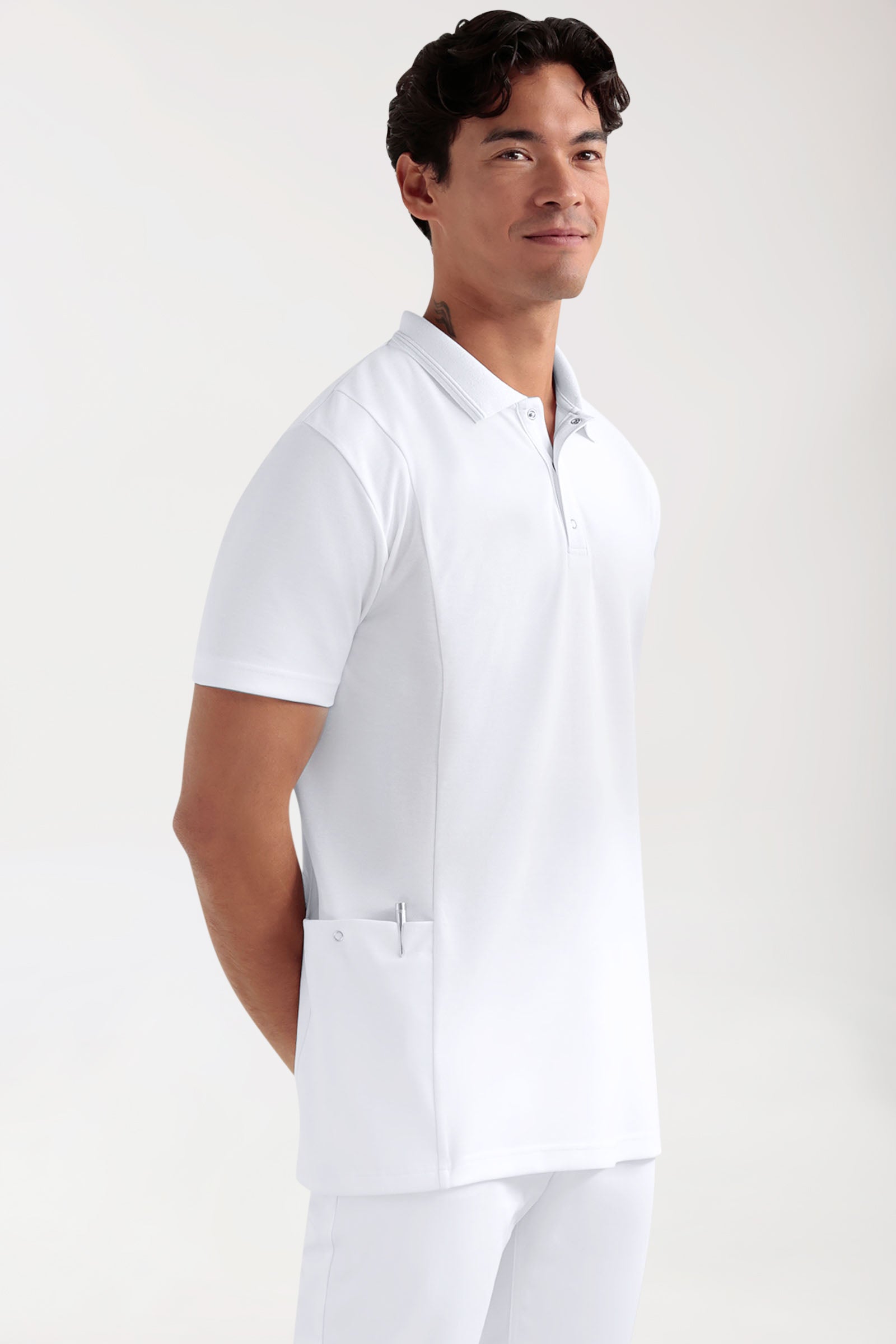 COMFY FLEX Stretch oversteektuniek heren - polokraag wit, Voorzijde view 