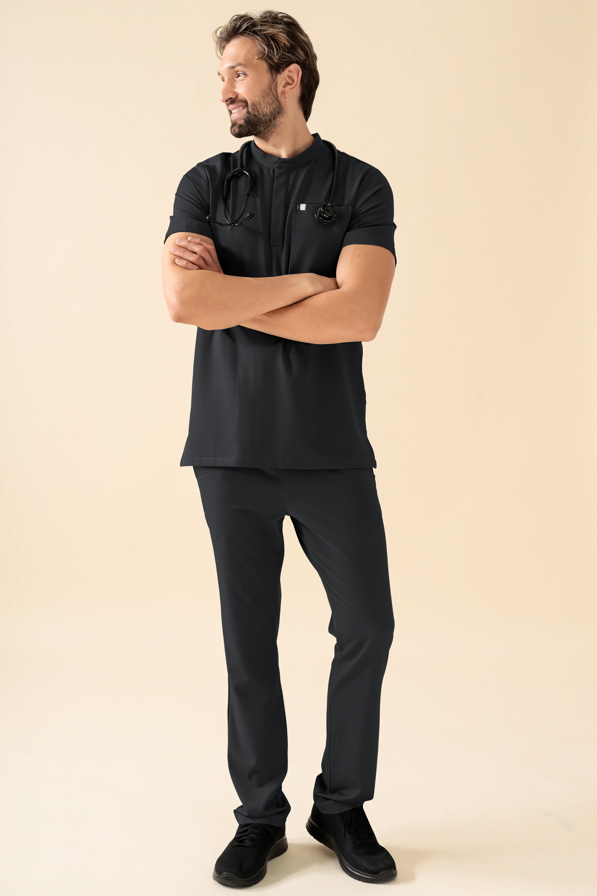 KAERE heren oversteektuniek - opstaande kraag zwart