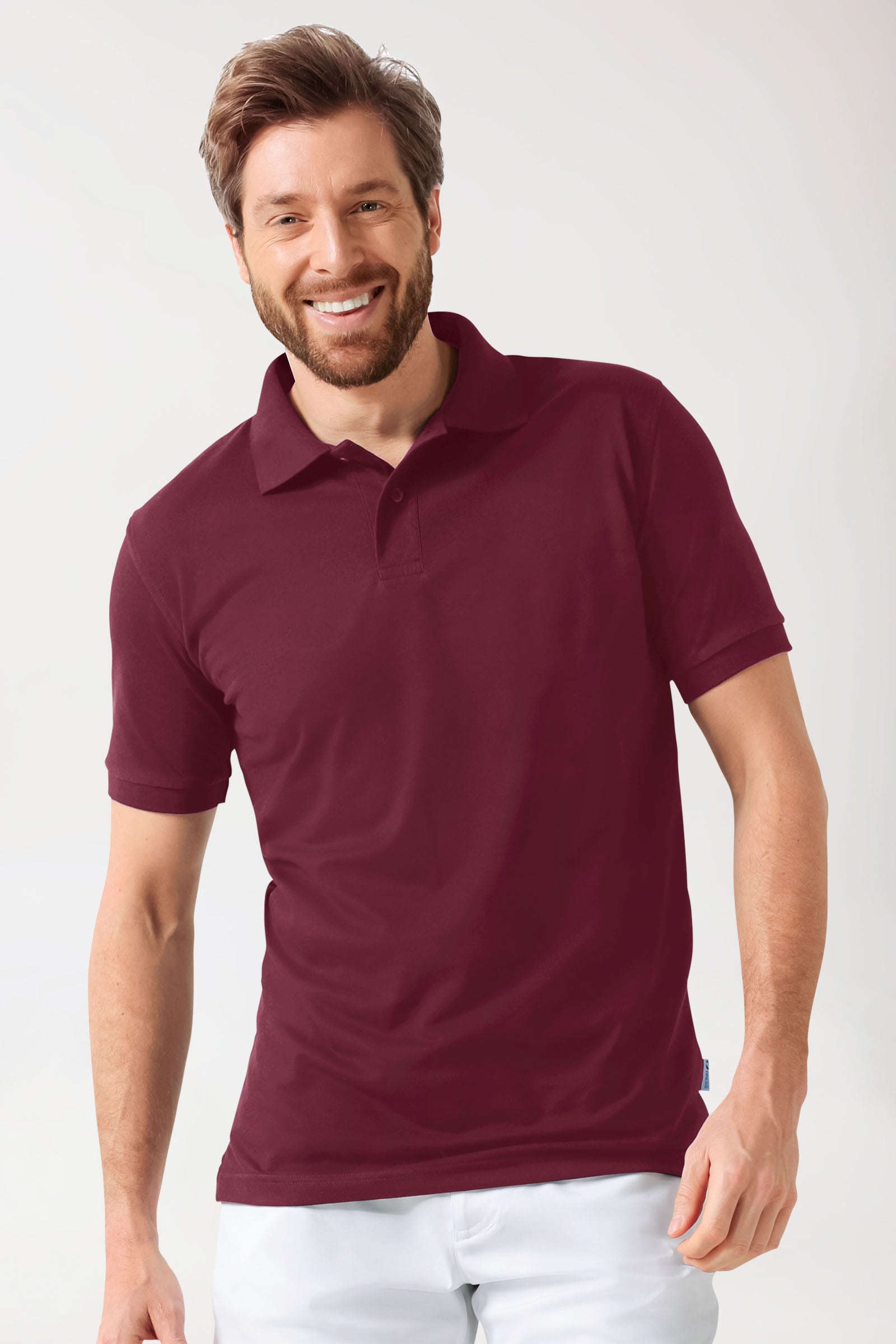 Stretch shirt heren - polokraag bordeaux, Voorzijde view 