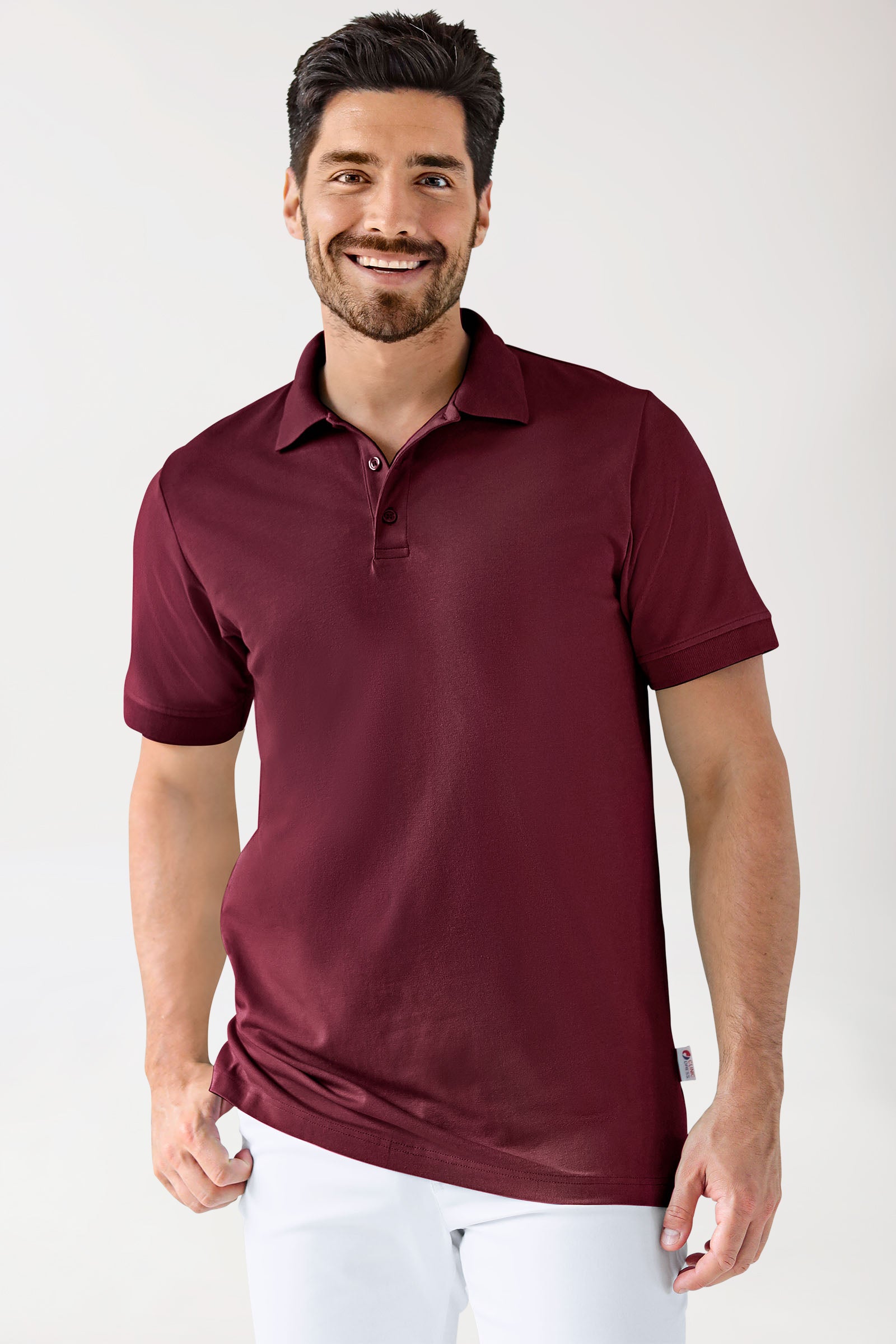 Stretch shirt heren - polokraag-knoopsluiting bordeaux, Voorzijde view 