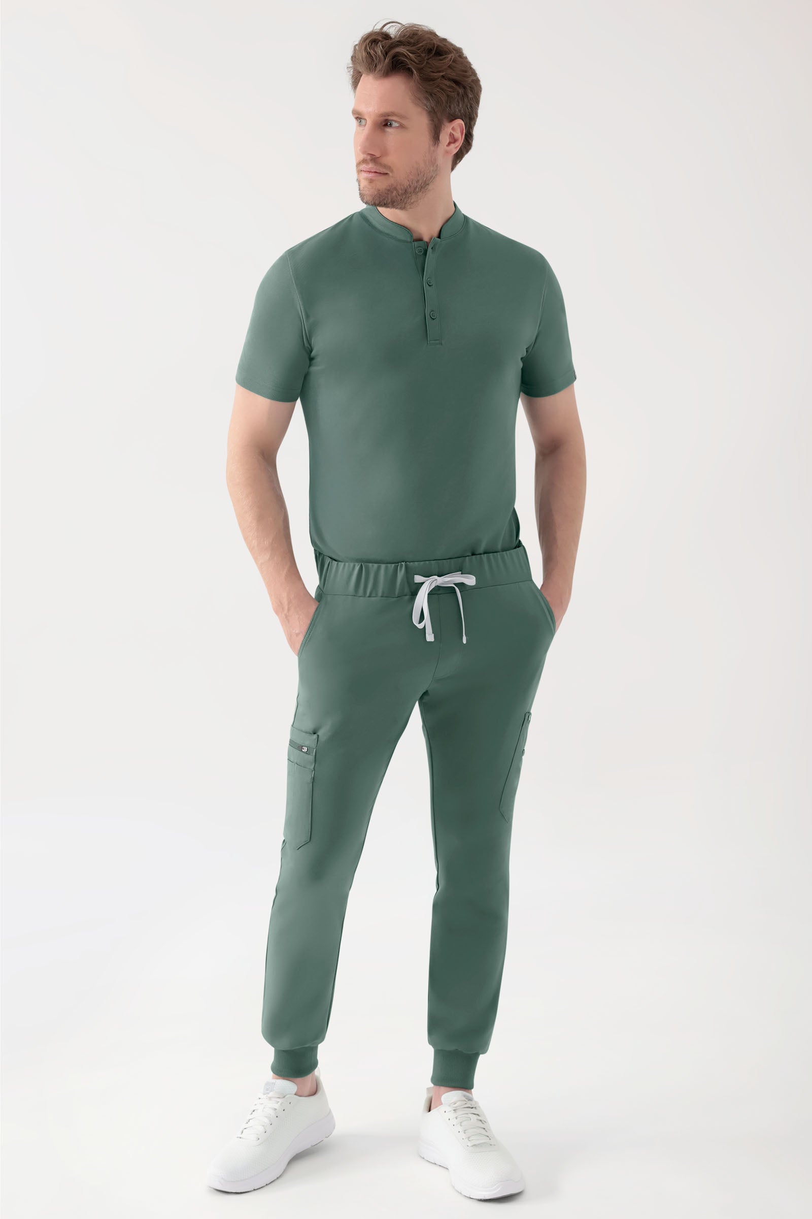 COMFY FLEX stretch shirt heren - opstaande kraag donkergroen