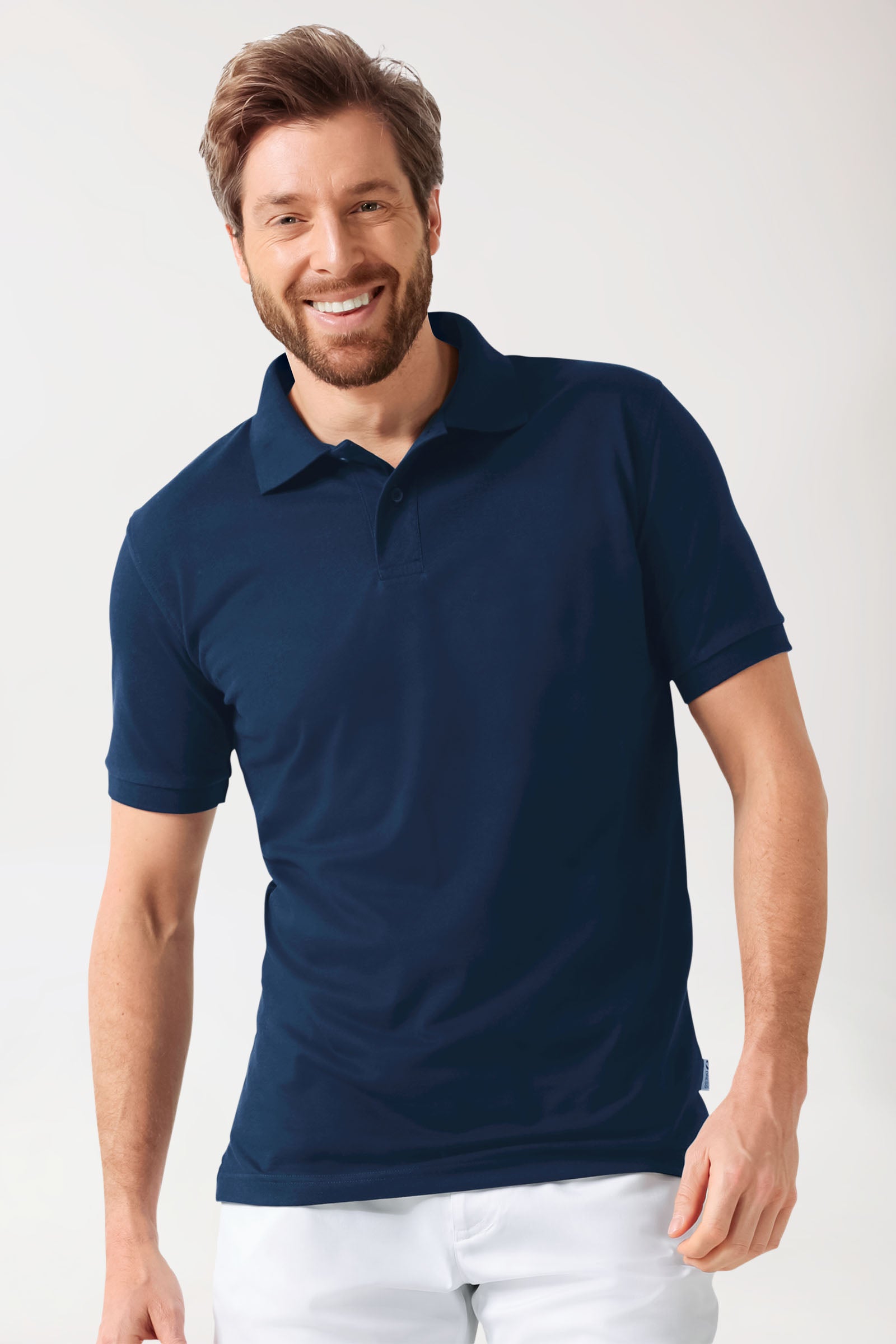 Stretch shirt heren - polokraag navy, Voorzijde view 