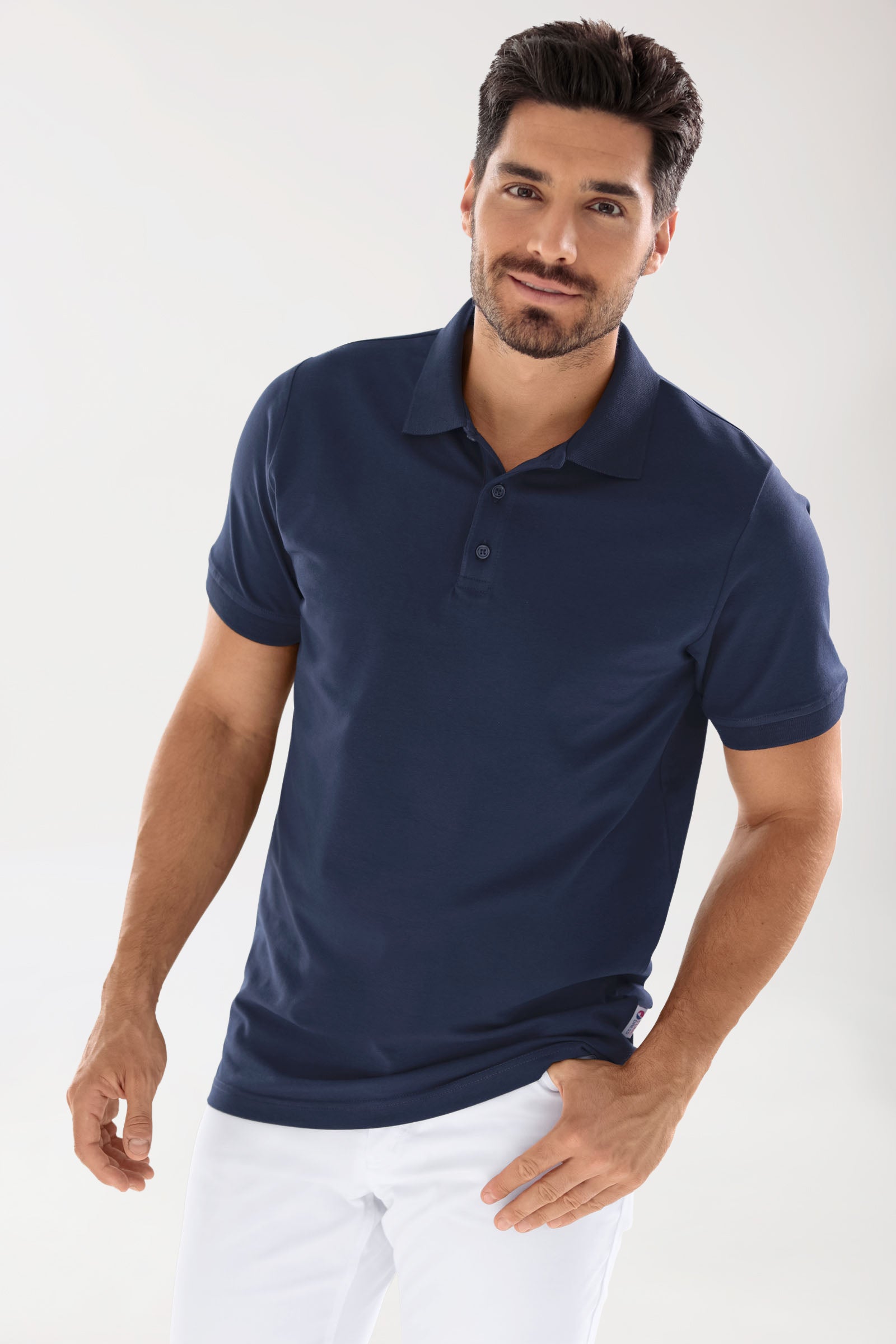 Stretch shirt heren - polokraag-knoopsluiting navy