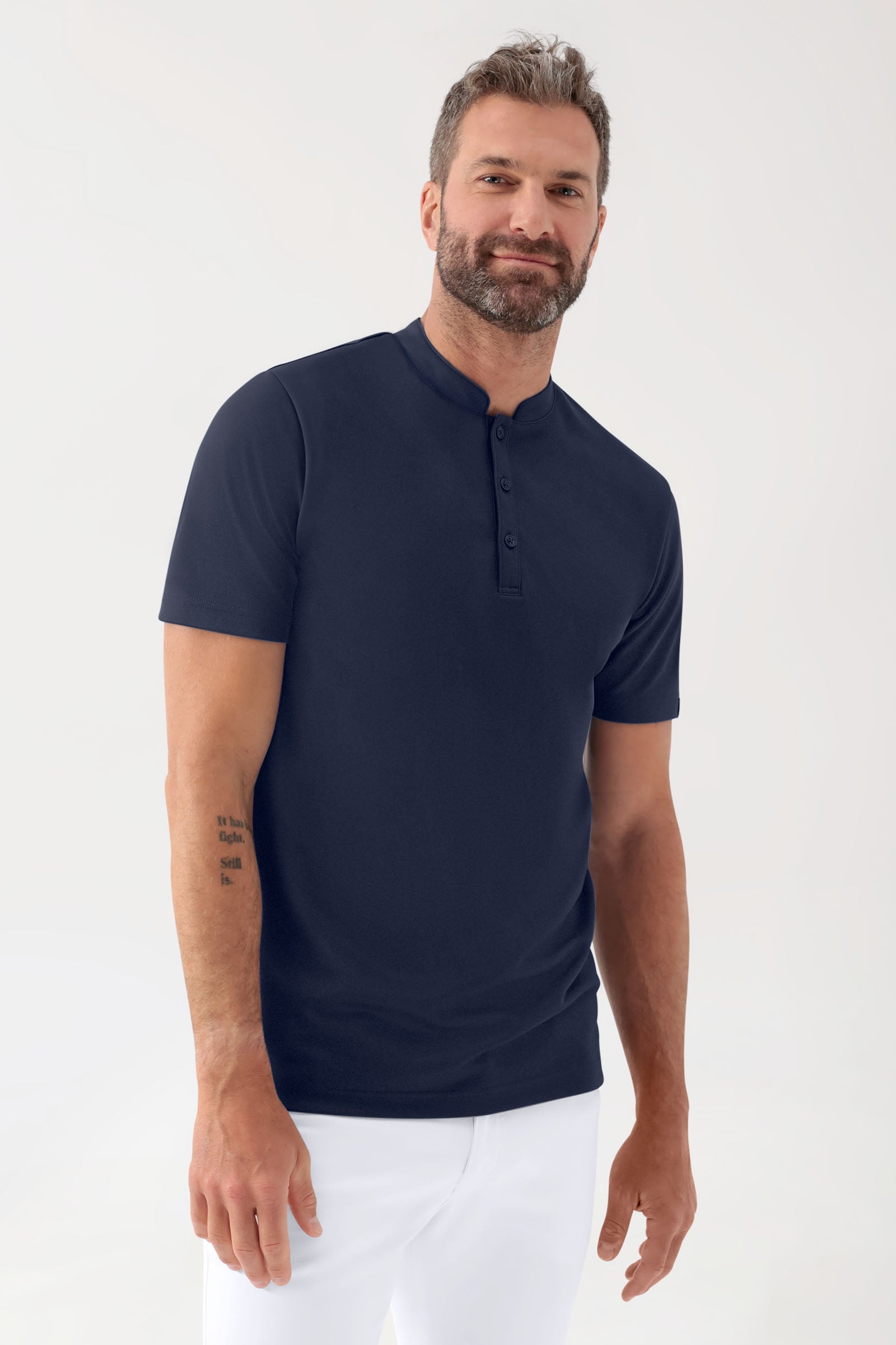 COMFY FLEX stretch shirt heren - opstaande kraag navy, Voorzijde view 