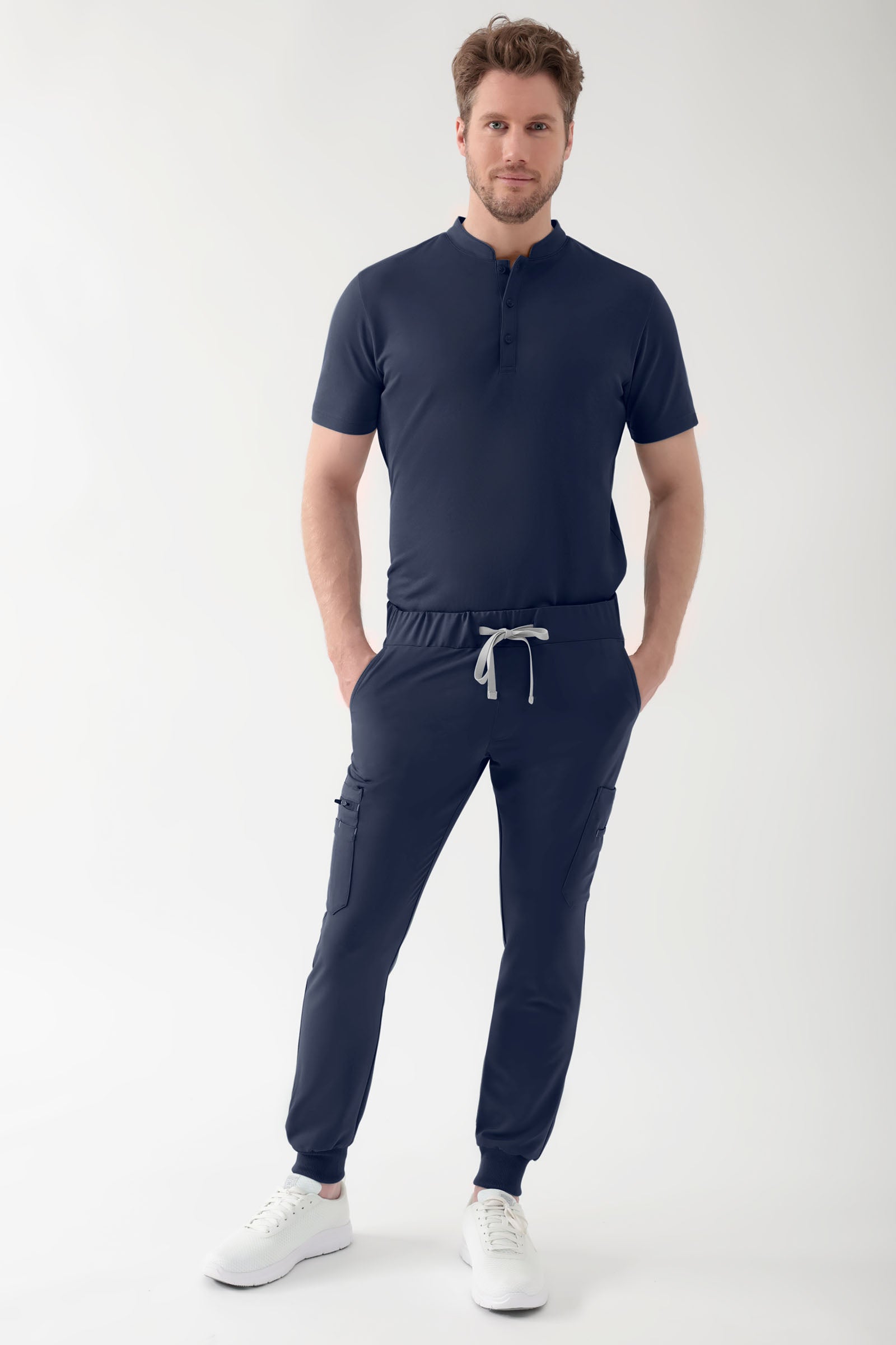 COMFY FLEX stretch shirt heren - opstaande kraag navy, Voorzijde view 