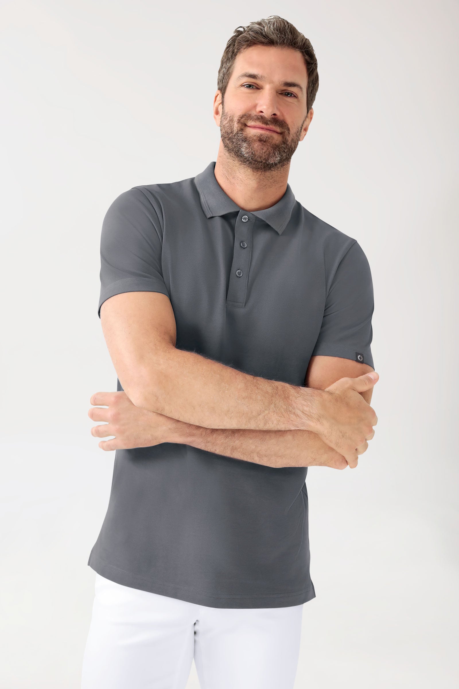 COMFY FLEX stretch shirt heren - polokraag steengrijs