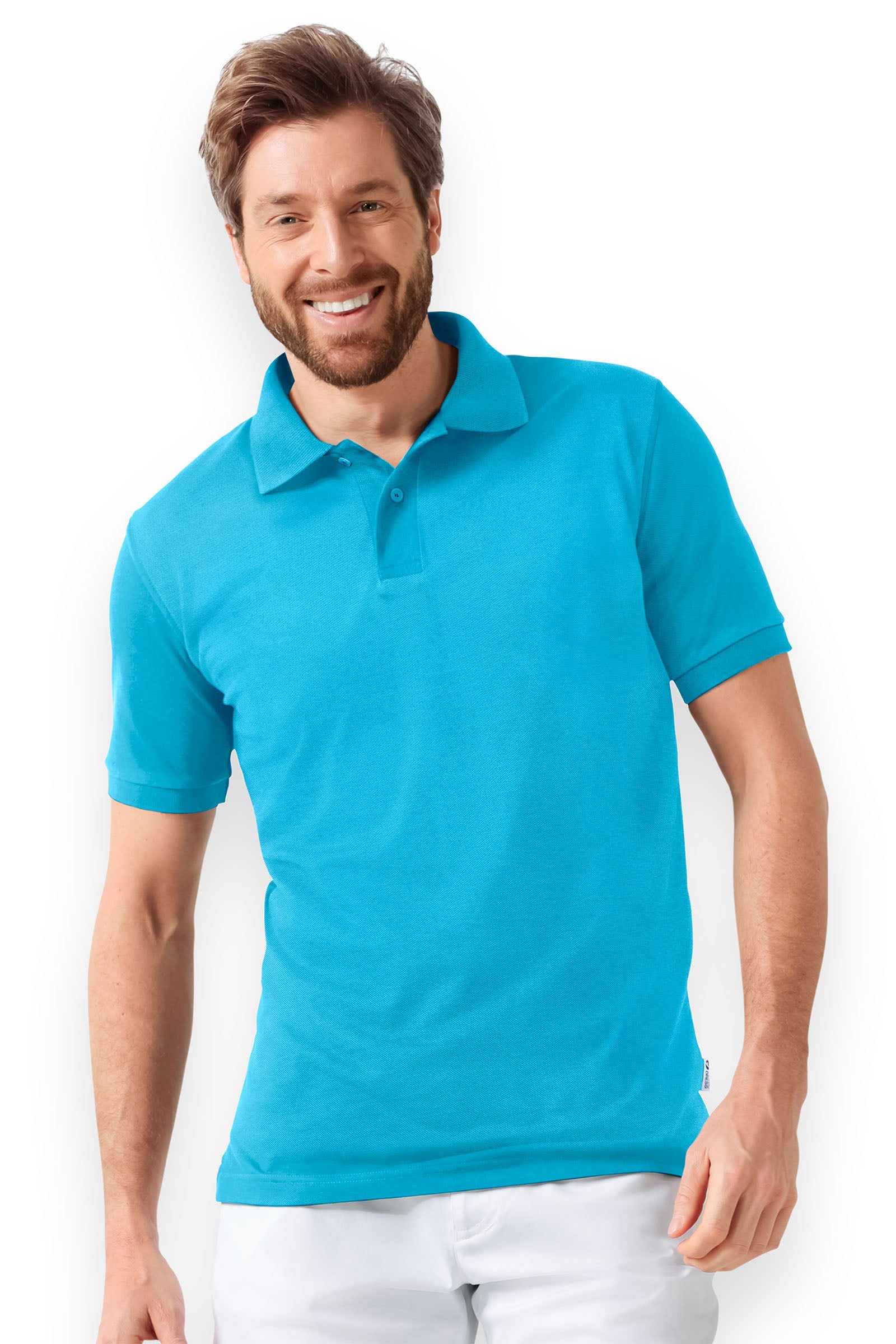 Stretch shirt heren - polokraag turquoise, Voorzijde view 