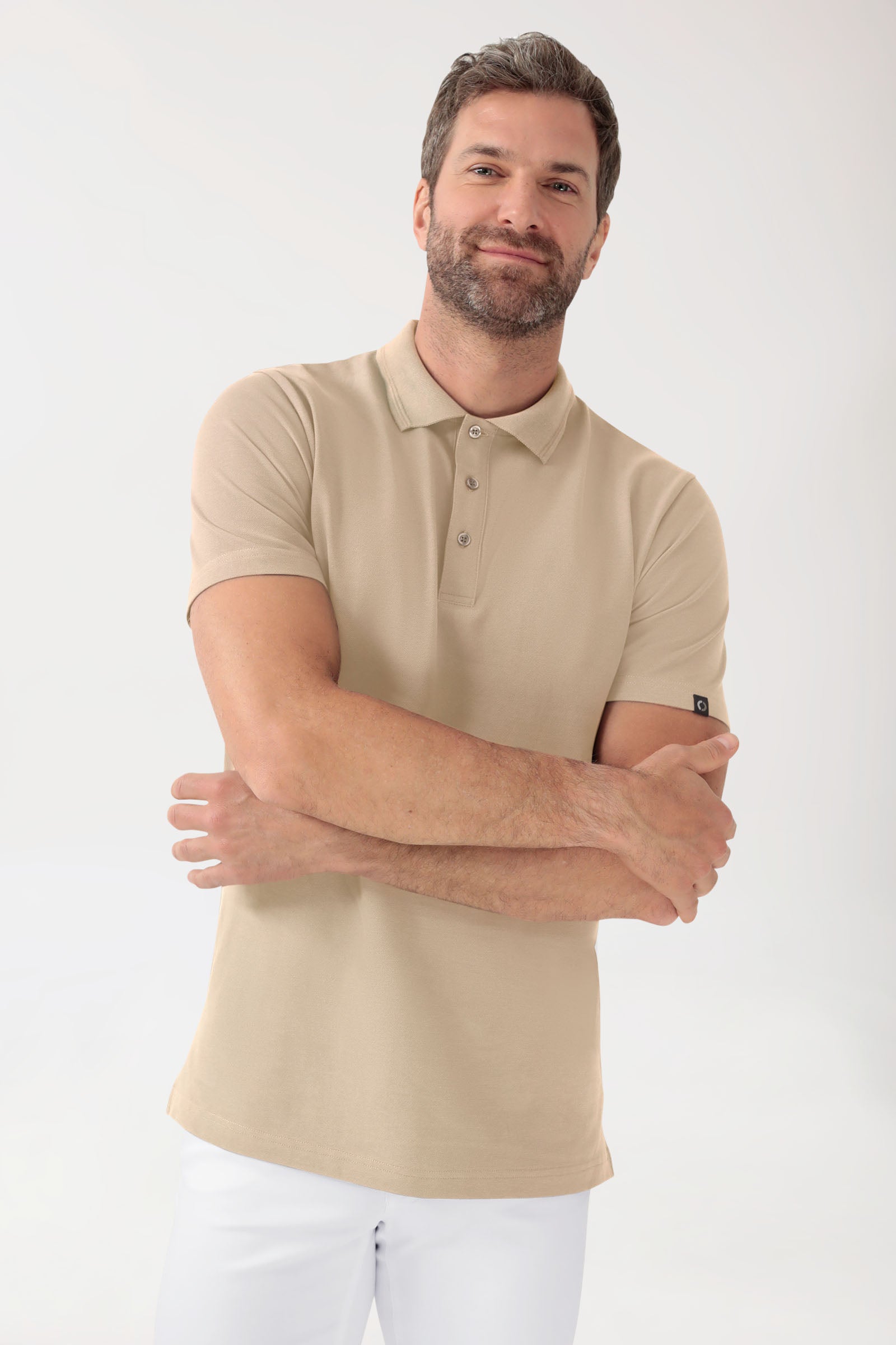 COMFY FLEX stretch shirt heren - polokraag zand