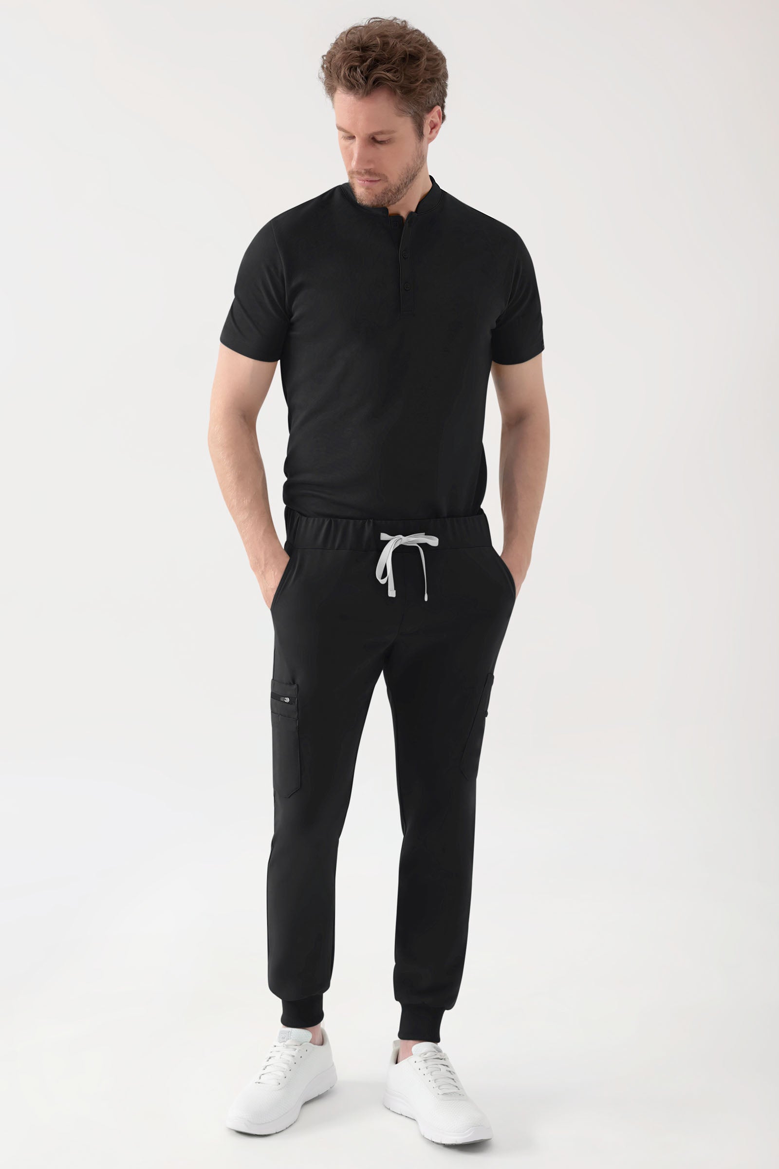 COMFY FLEX stretch shirt heren - opstaande kraag zwart, Voorzijde view 
