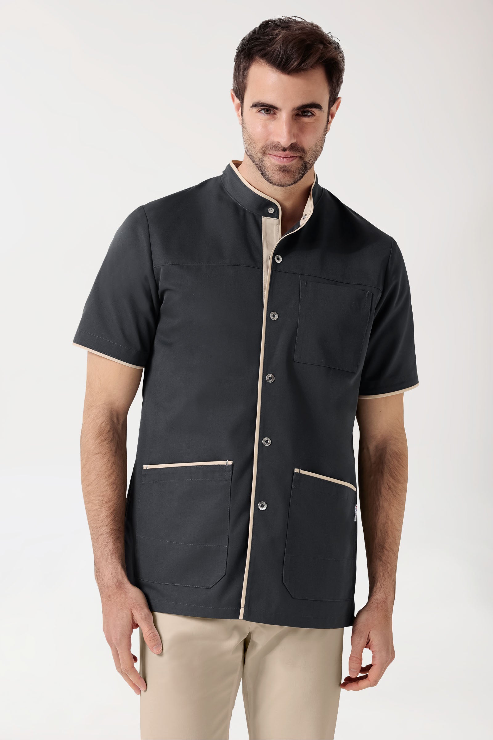 Beauty tuniek heren - met knoopsluiting antraciet/bisquit, Voorzijde view 
