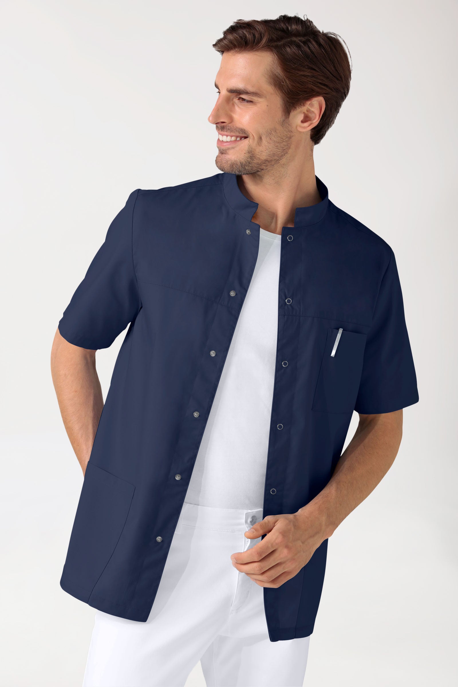 Stretch heren tuniek - met knoopsluiting navy, Voorzijde view 