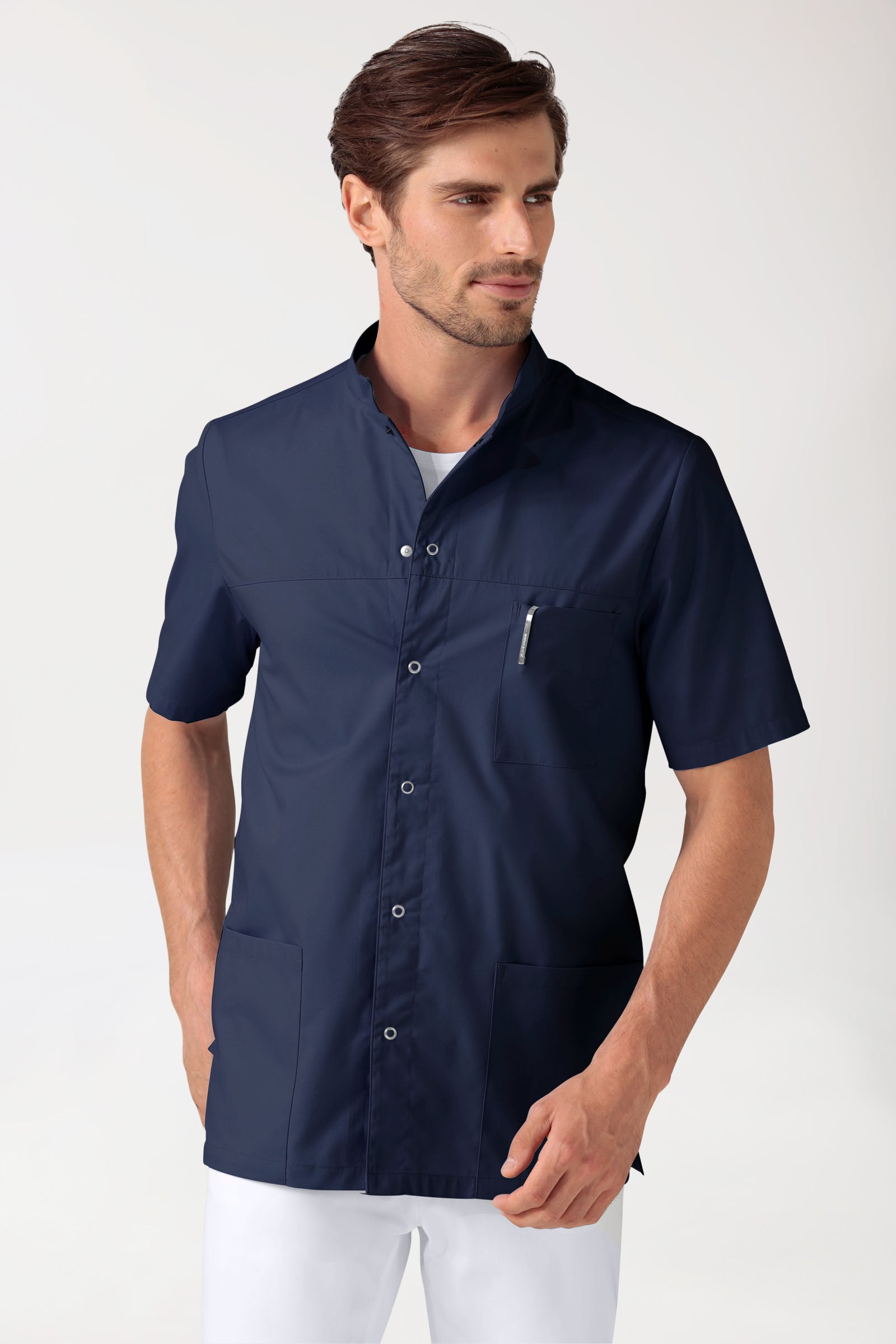 Stretch heren tuniek - met knoopsluiting navy, Voorzijde view 
