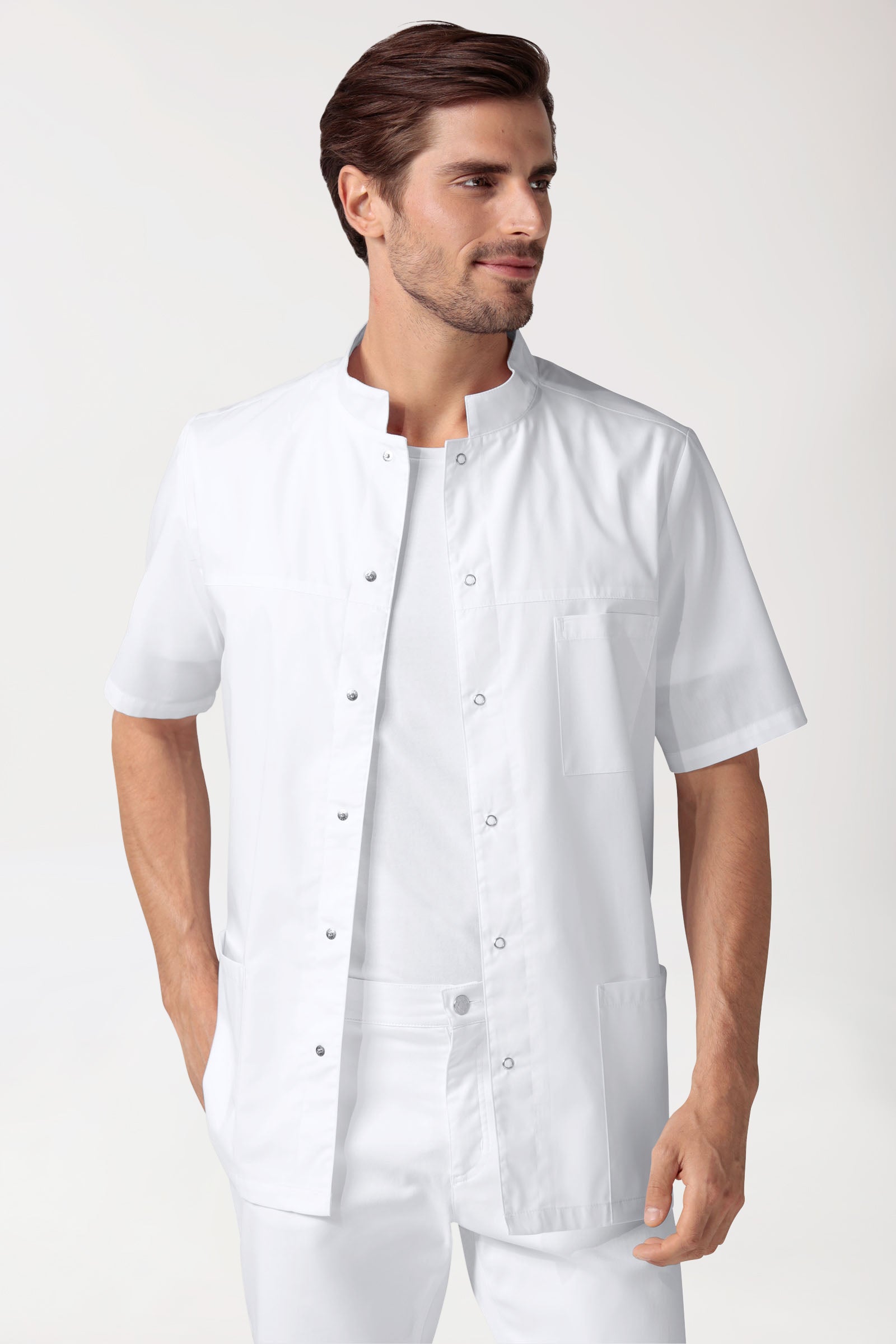 Stretch heren tuniek - met knoopsluiting wit, Voorzijde view 