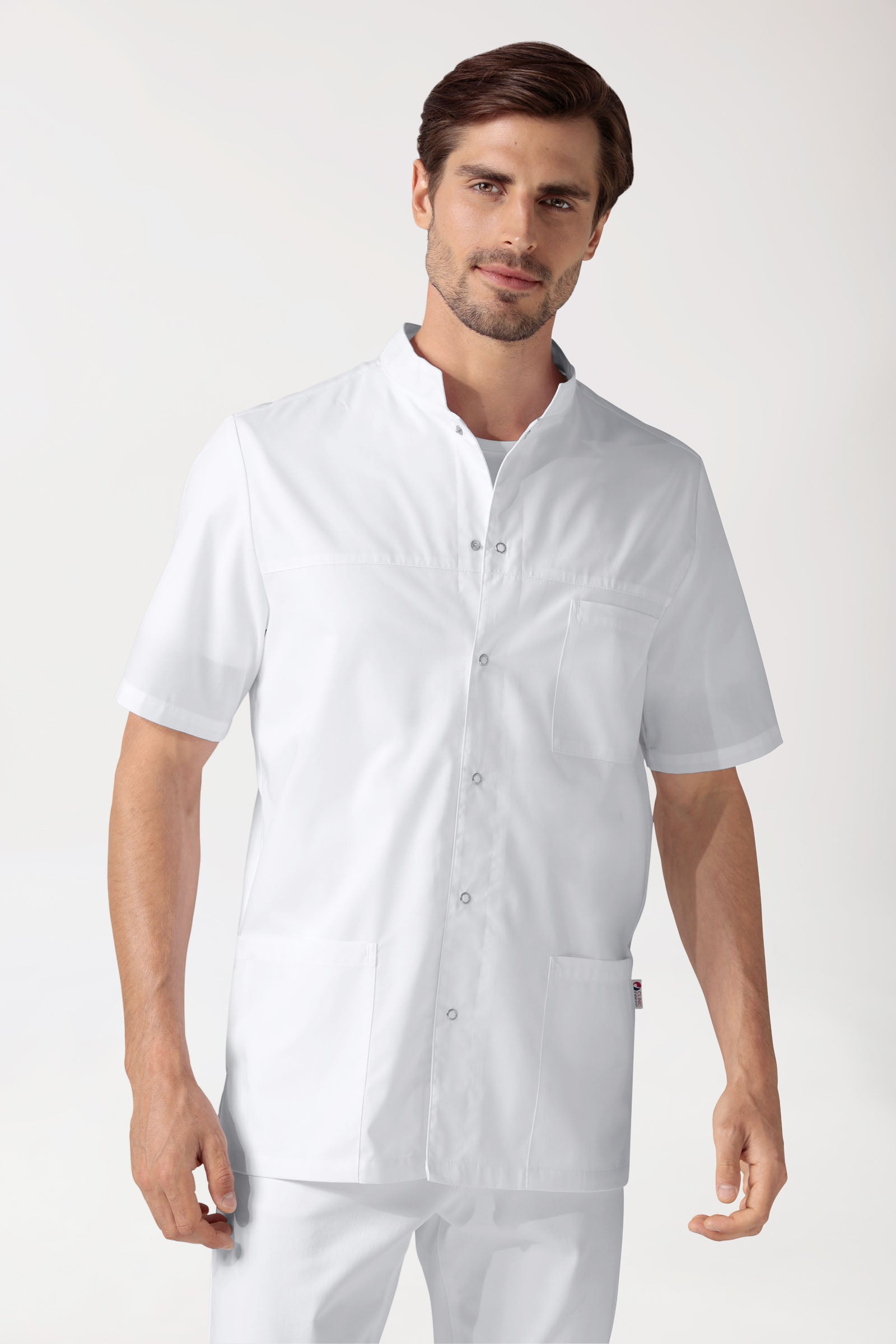 Stretch heren tuniek - met knoopsluiting wit, Voorzijde view 