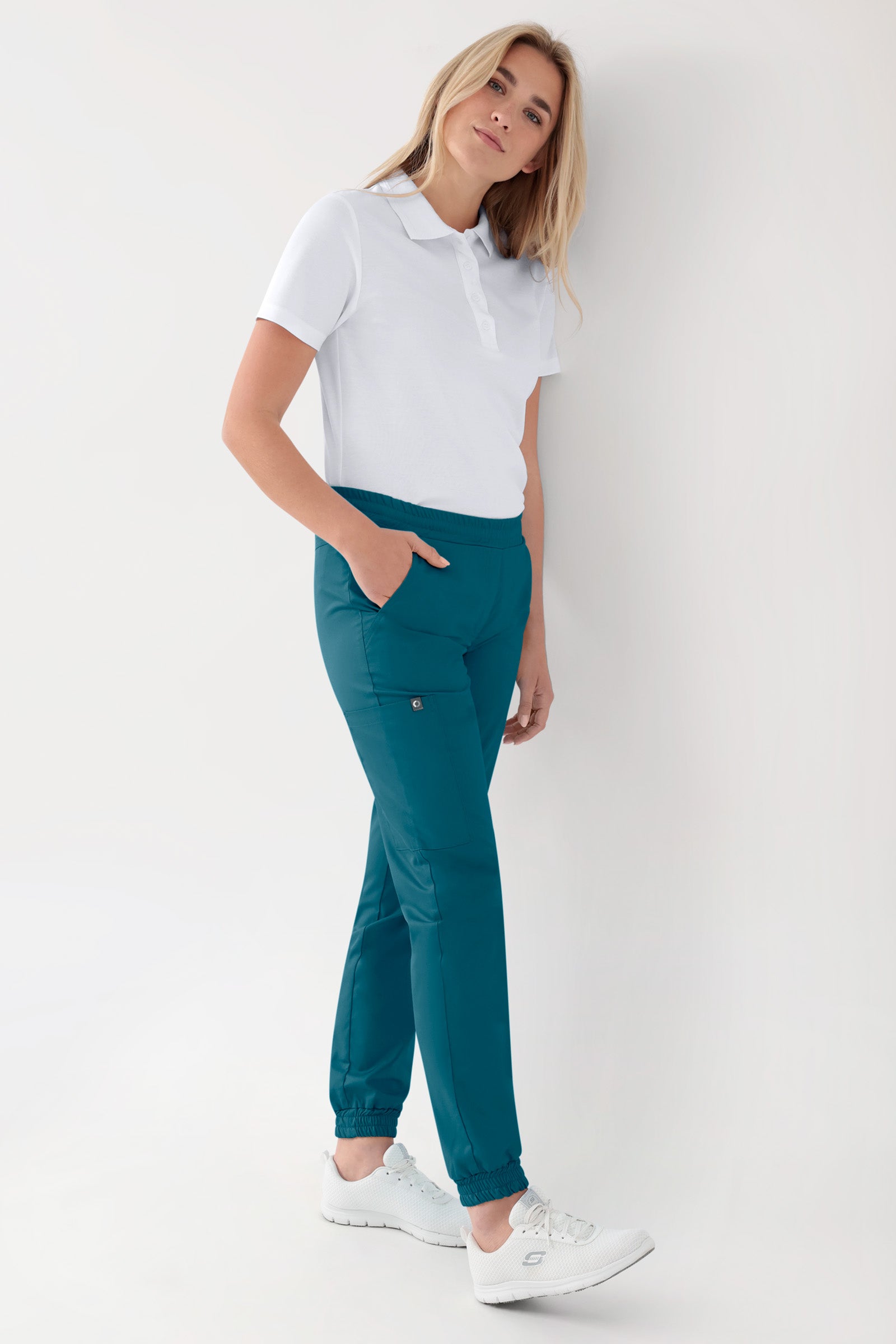 GREEN Stretch broek dames - joggingbroek style petrol