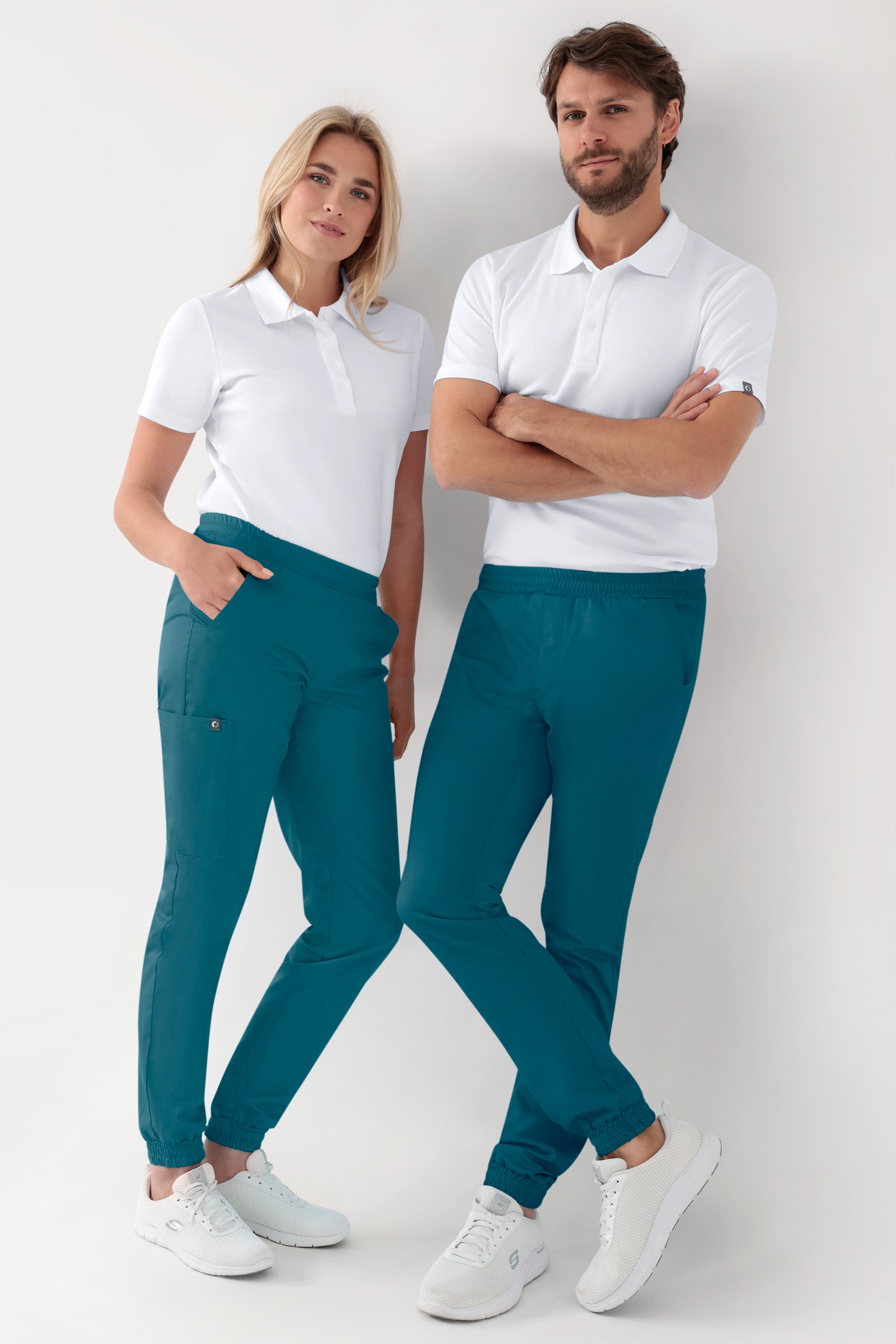 GREEN Stretch broek dames - joggingbroek style petrol, Voorzijde view 