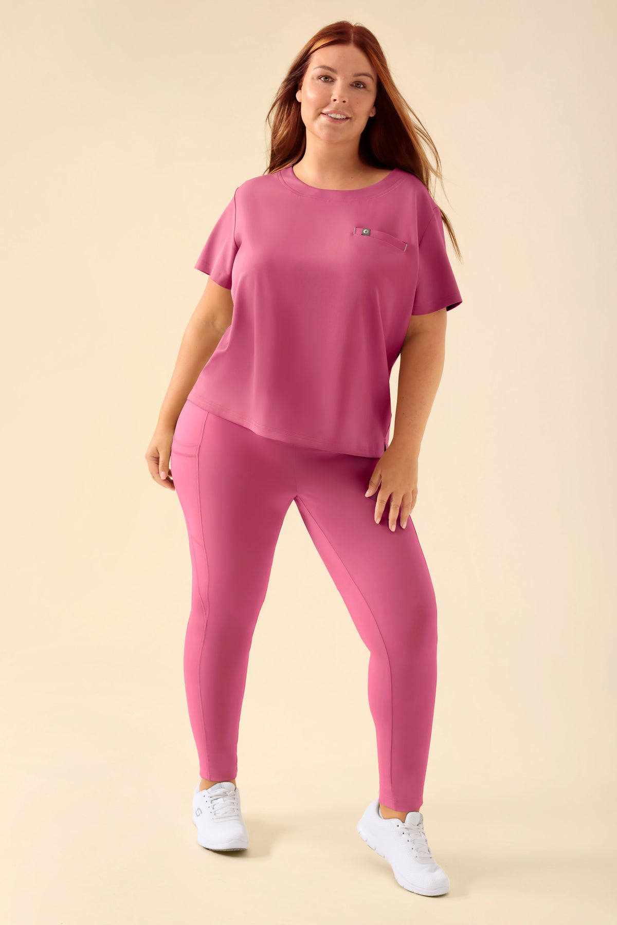 KAERE Leggings dames - super elastisch oud rose, Voorzijde view Het model is 173 cm lang en draagt maat XL