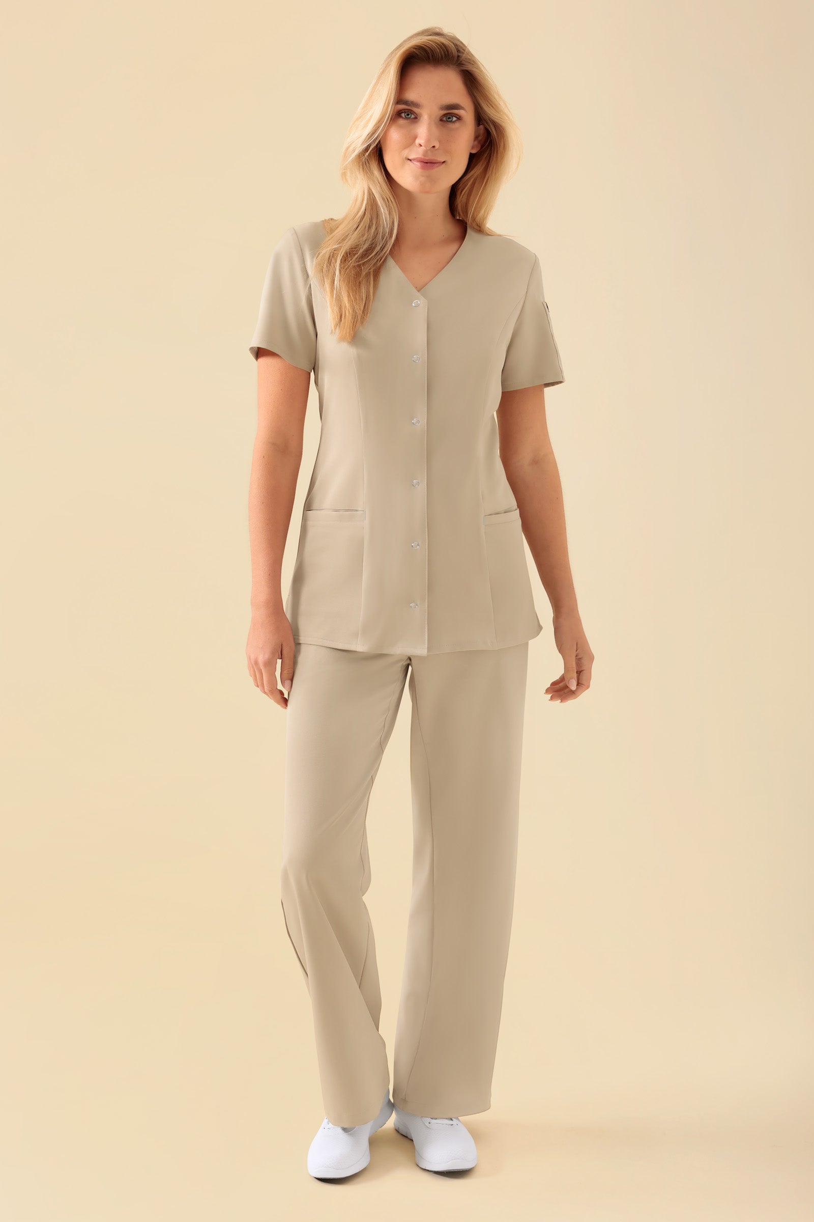 KAERE tuniek dames - drukknoopsluiting zand