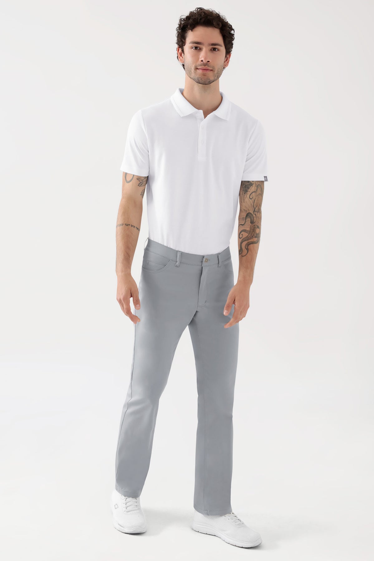 COMFY FLEX 5-pocket broek heren - rechte pijp grijs, Voorzijde view Het model is 188 cm lang en draagt maat 48