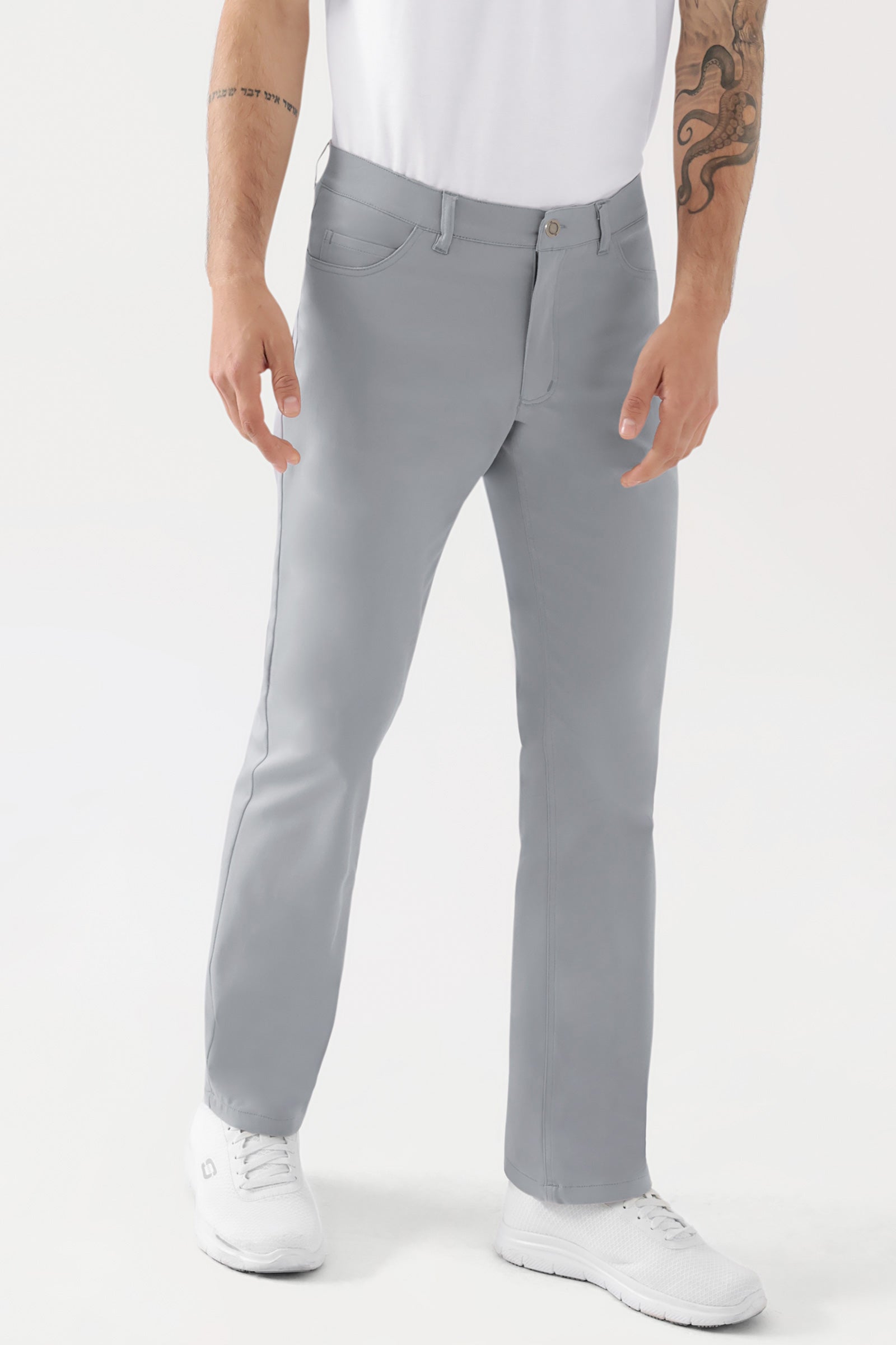 COMFY FLEX 5-pocket broek heren - rechte pijp grijs, Voorzijde view Het model is 188 cm lang en draagt maat 48