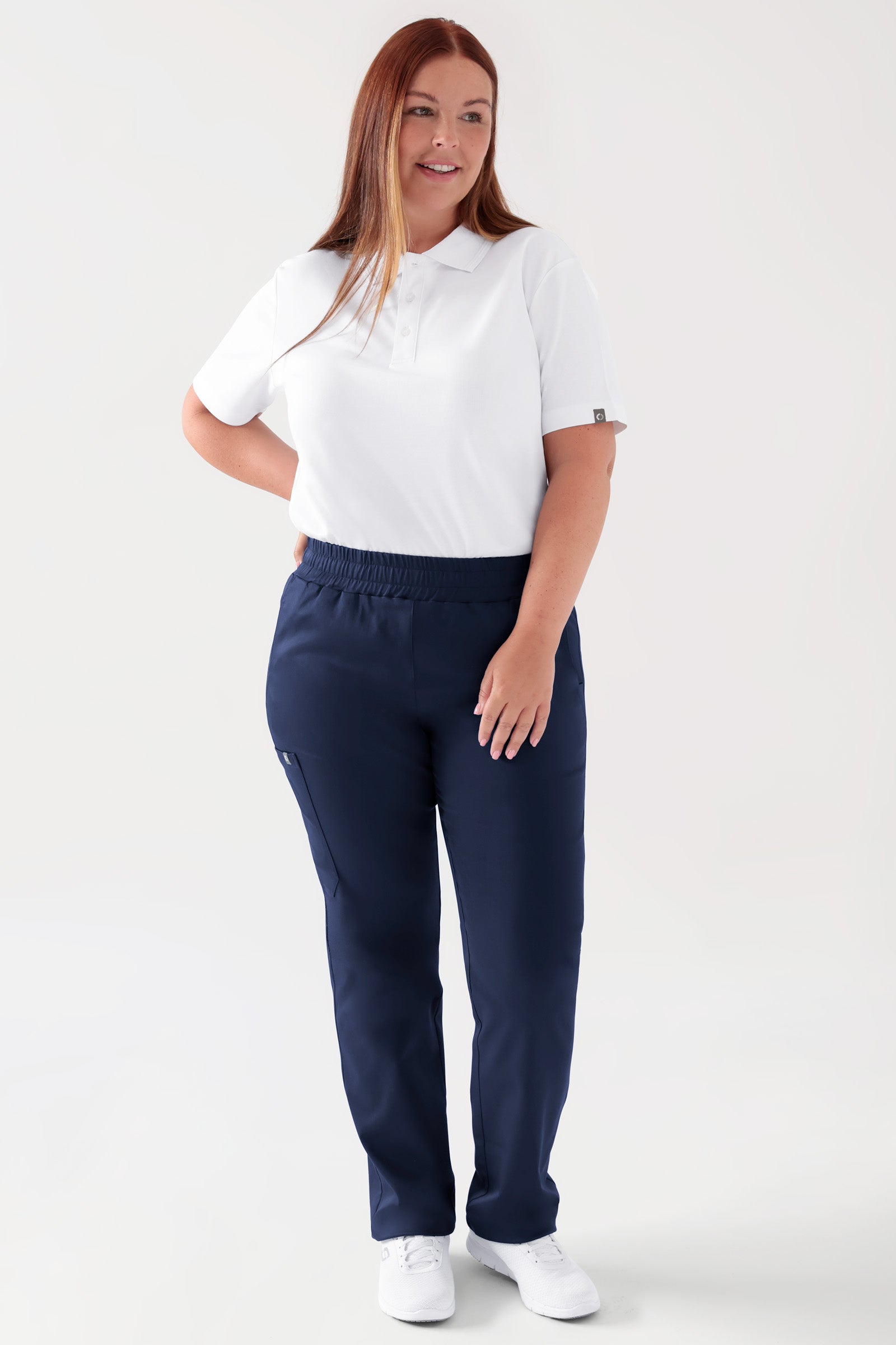 COMFY FLEX Stretch broek Unisex - 1/1 Lengte navy, Voorzijde view Het model is 173 cm lang en draagt maat L