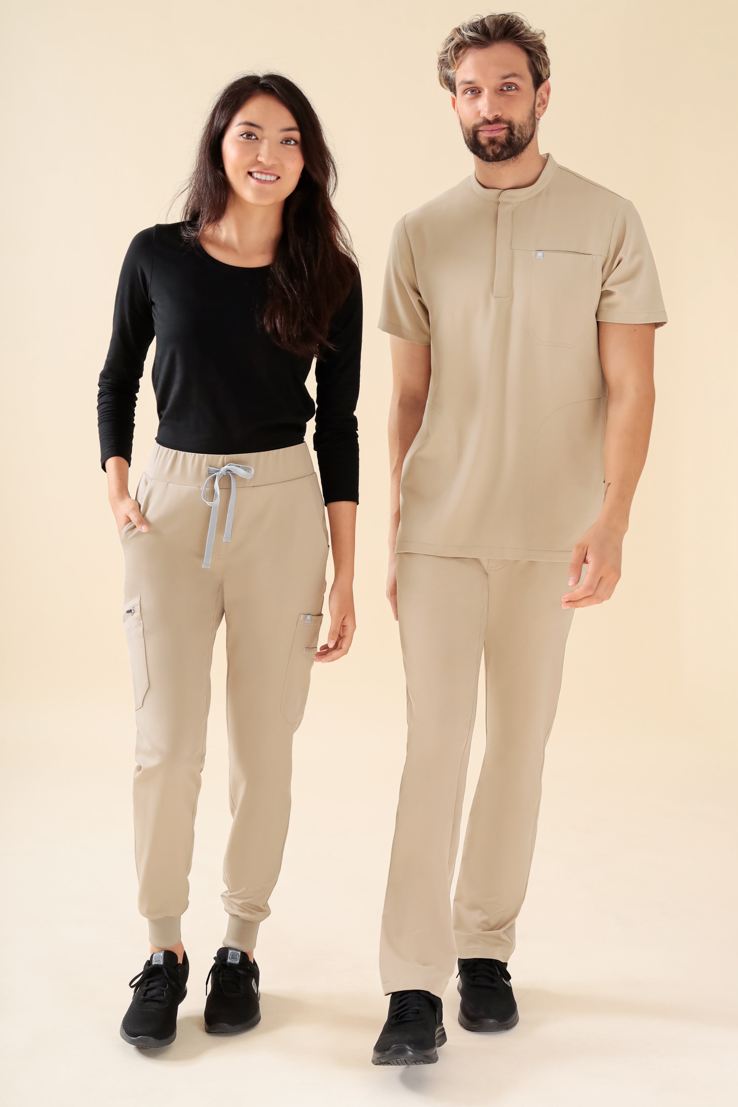 KAERE broek dames - zoom met elastische boord en beenzak zand, Voorzijde view 