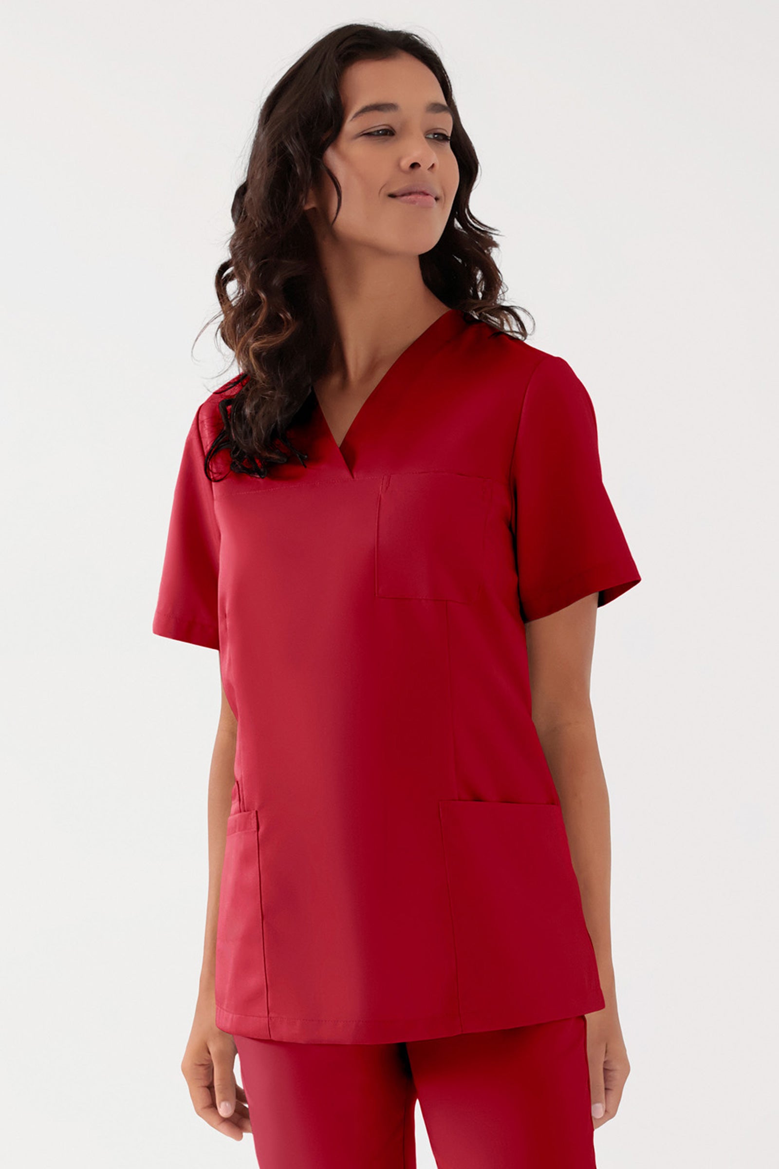 TENCEL™ oversteektuniek dames - V-hals rood, Voorzijde view 