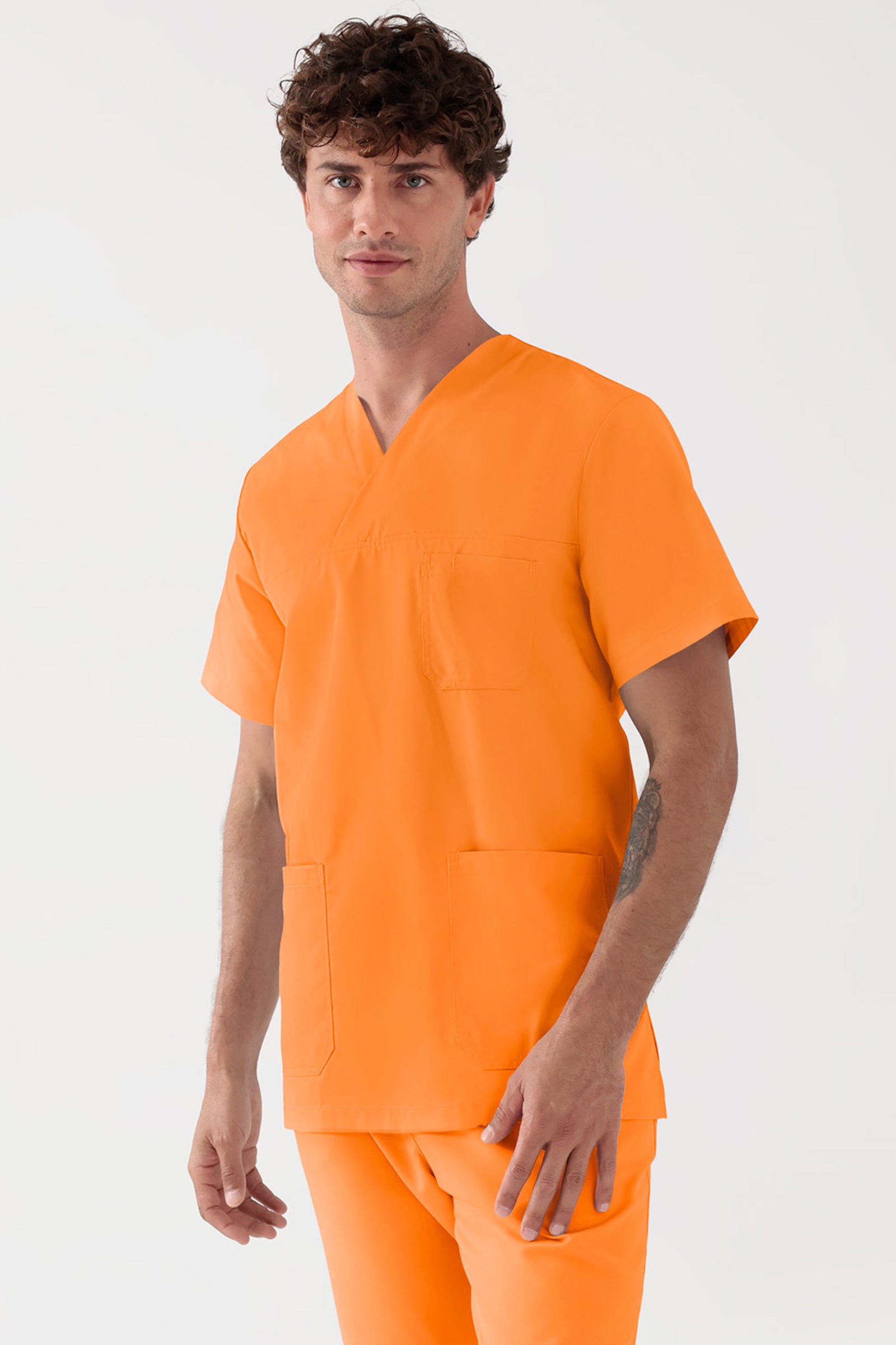 TENCEL™ oversteektuniek heren - V-hals briljant oranje, Voorzijde view 