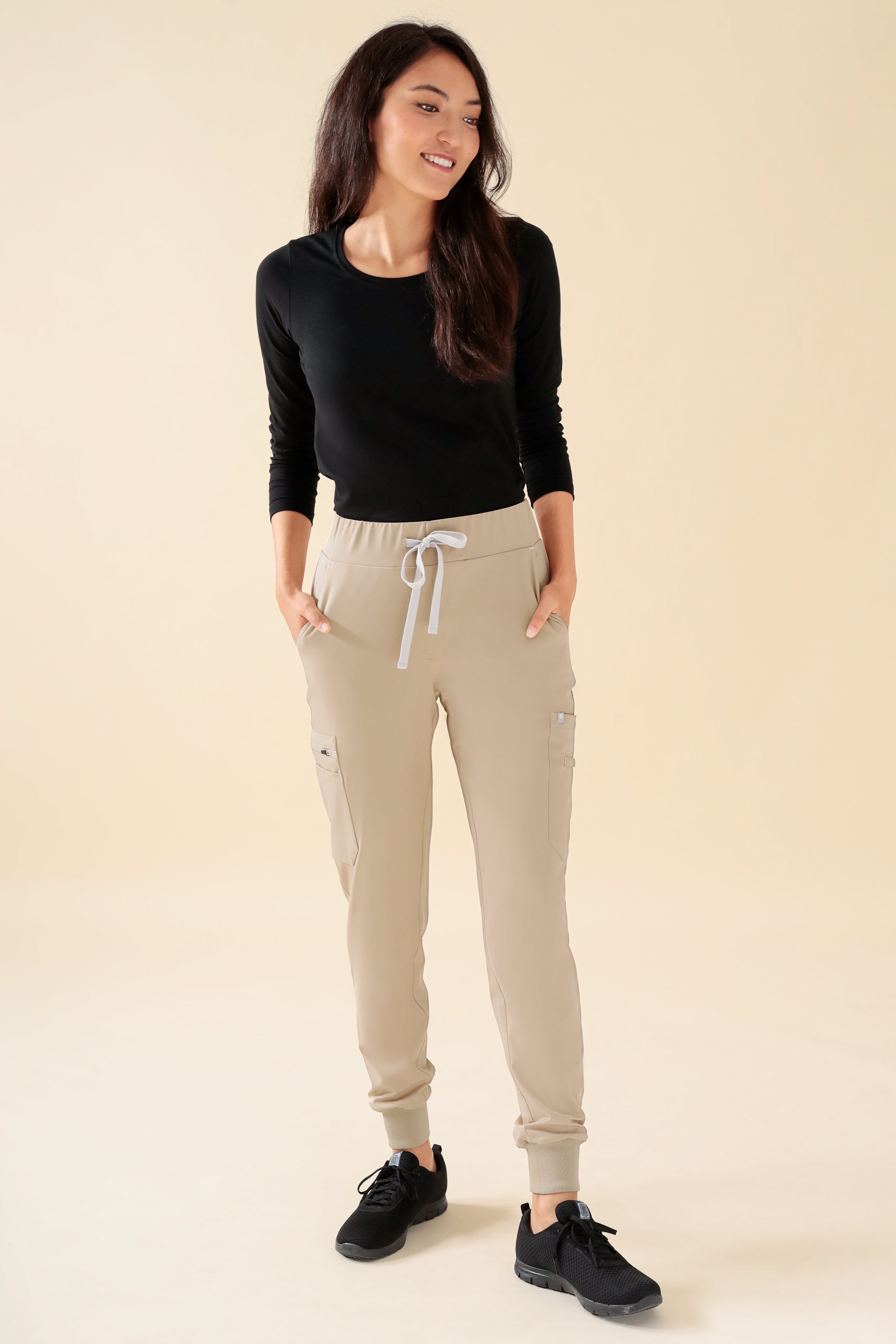 KAERE broek dames - zoom met elastische boord en beenzak zand