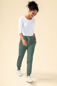 KAERE broek dames - zoom met elastische boord en beenzak donkergroen