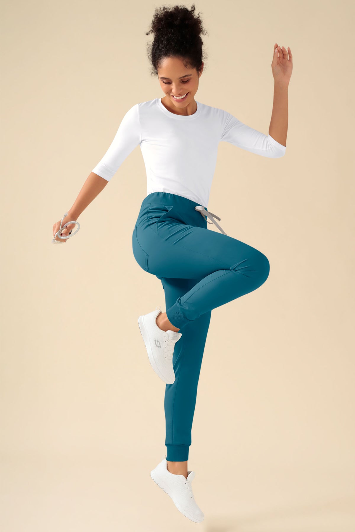 KAERE broek dames - zoom met elastische boord zonder beenzak petrol, Voorzijde view Het model is 176 cm lang en draagt maat S