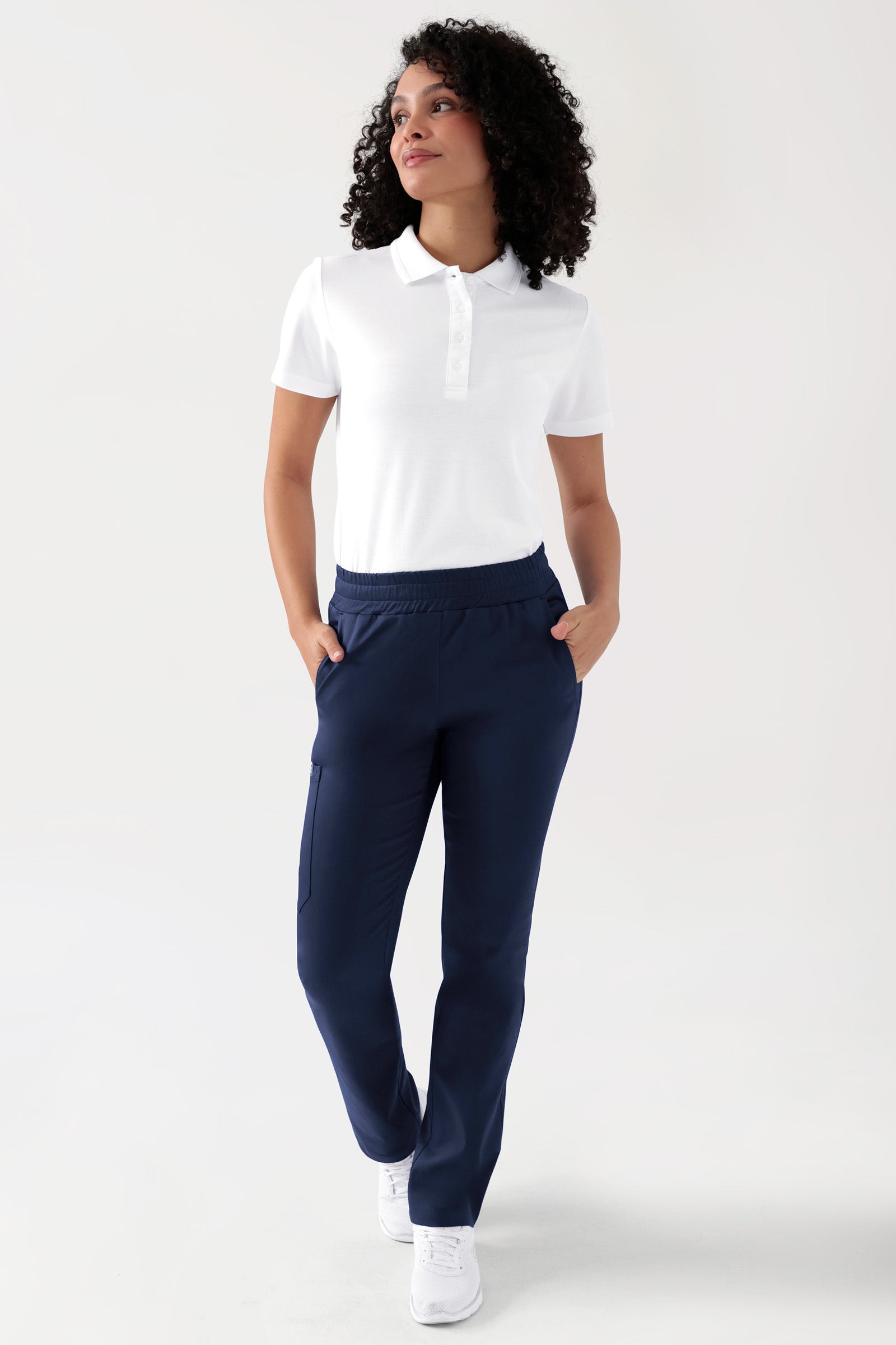 COMFY FLEX Stretch broek Unisex - 1/1 Lengte navy, Voorzijde view Het model is 176 cm lang en draagt maat S