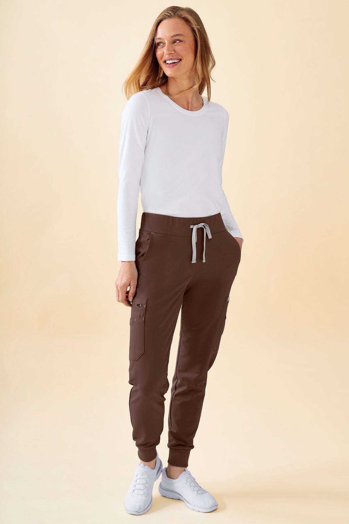 KAERE broek dames - zoom met elastische boord en beenzak coffee