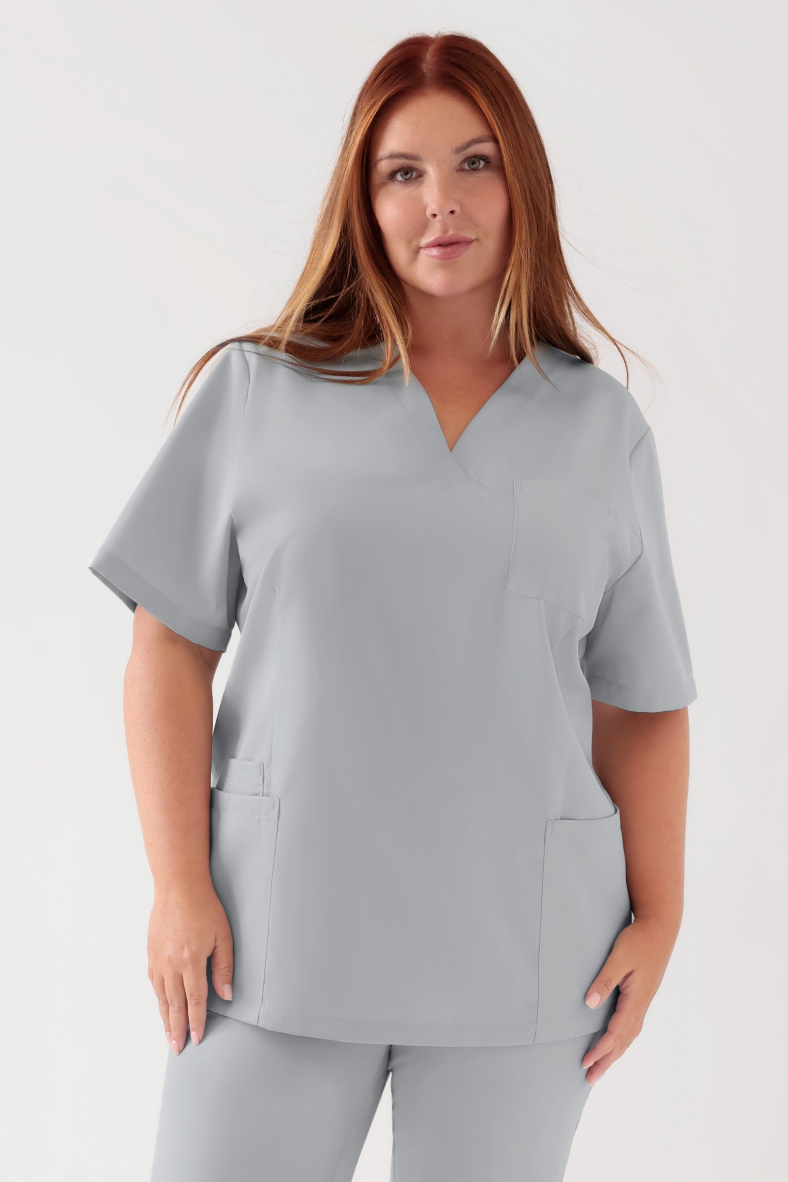 TENCEL™ oversteektuniek dames - V-hals parelgrijs, Voorzijde view 