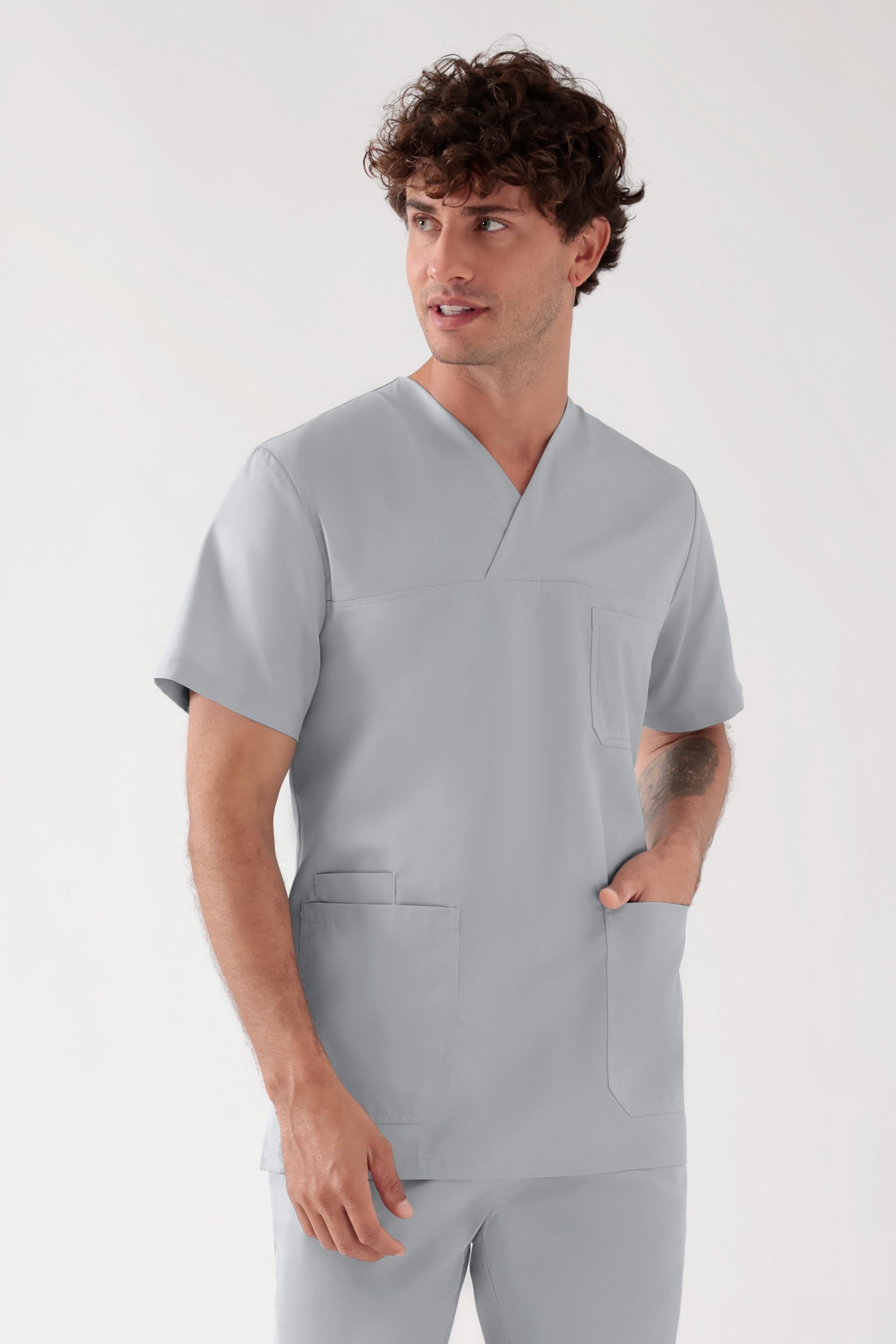 TENCEL™ oversteektuniek heren - V-hals parelgrijs