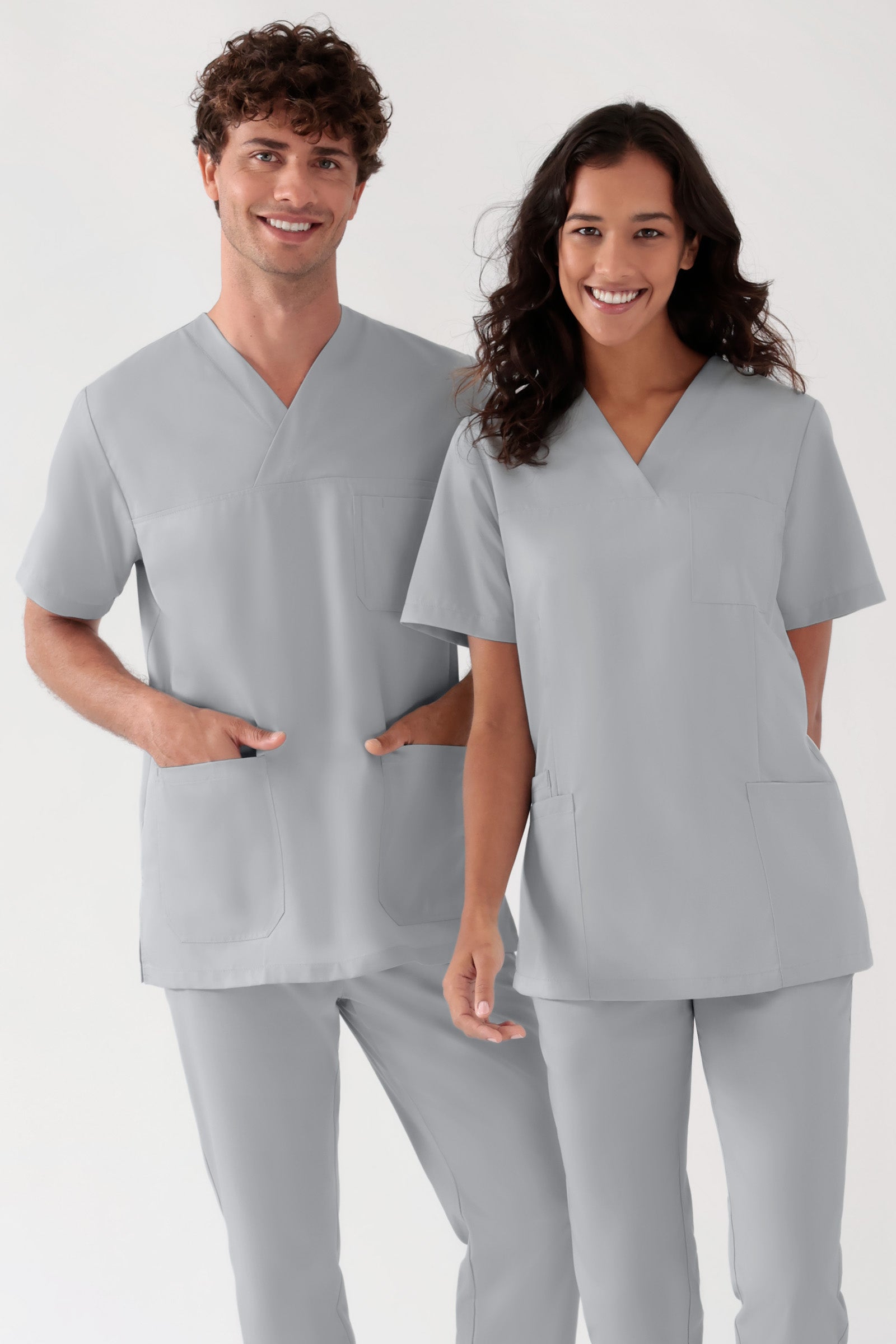 TENCEL™ oversteektuniek heren - V-hals parelgrijs, Voorzijde view 